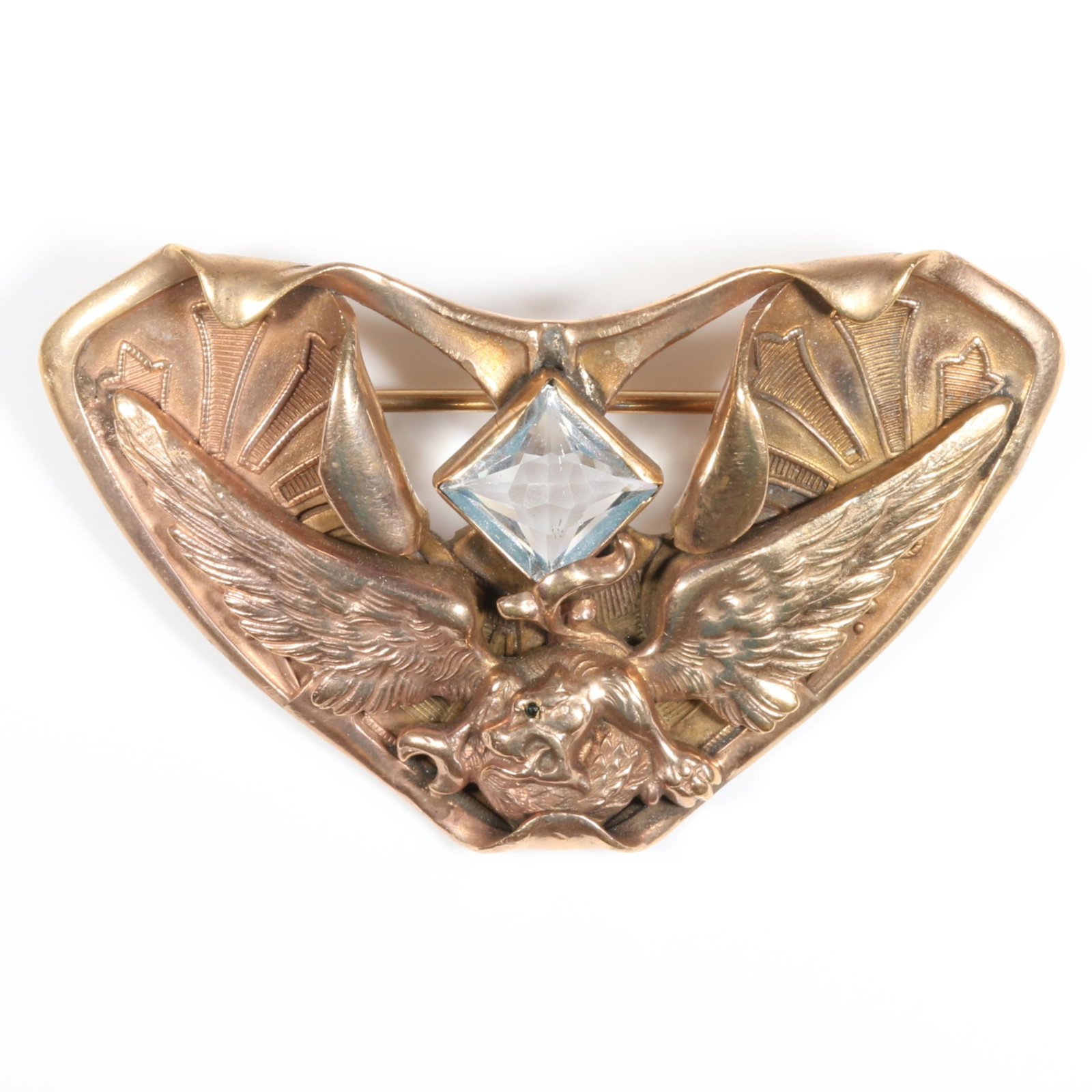 George Steere GNS Co. antique sash pin with mythological gryphon dragon beast and large center (1 of 14)