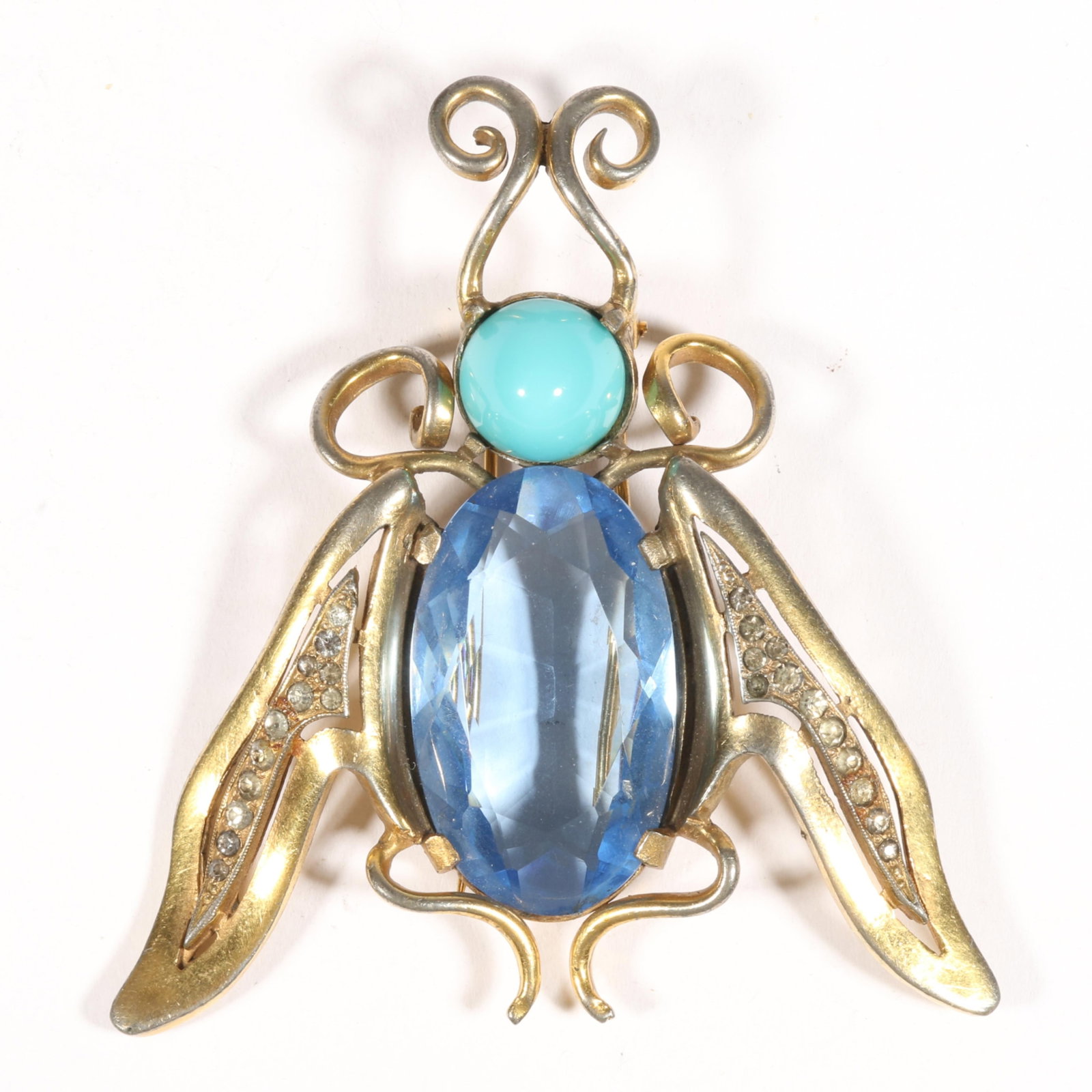 Rare Eisenberg Original large retro jewel belly bug / fly fur clip with faux turquoise cabochon (1 of 7)