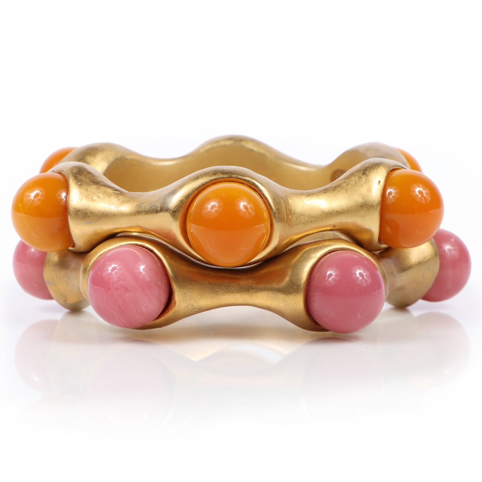 Pair of Chanel wavy bangle bracelets with pink and orange resin cabochons, from the 1993 Cruise (1 of 7)