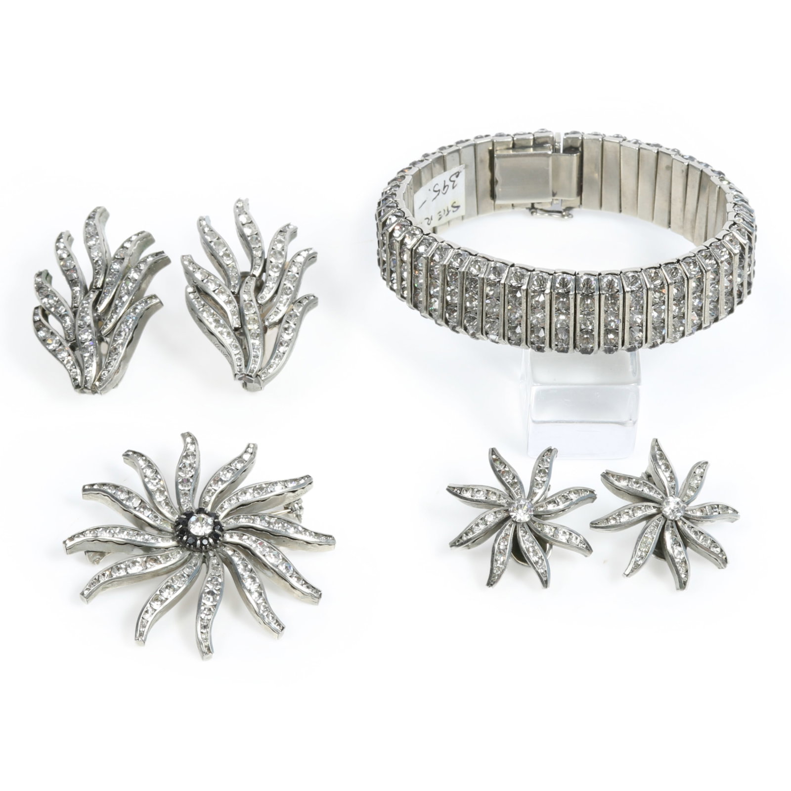 Unsigned Esha Randel? diamante rhinestone atomic star demi parure and complementary earrings with (1 of 17)