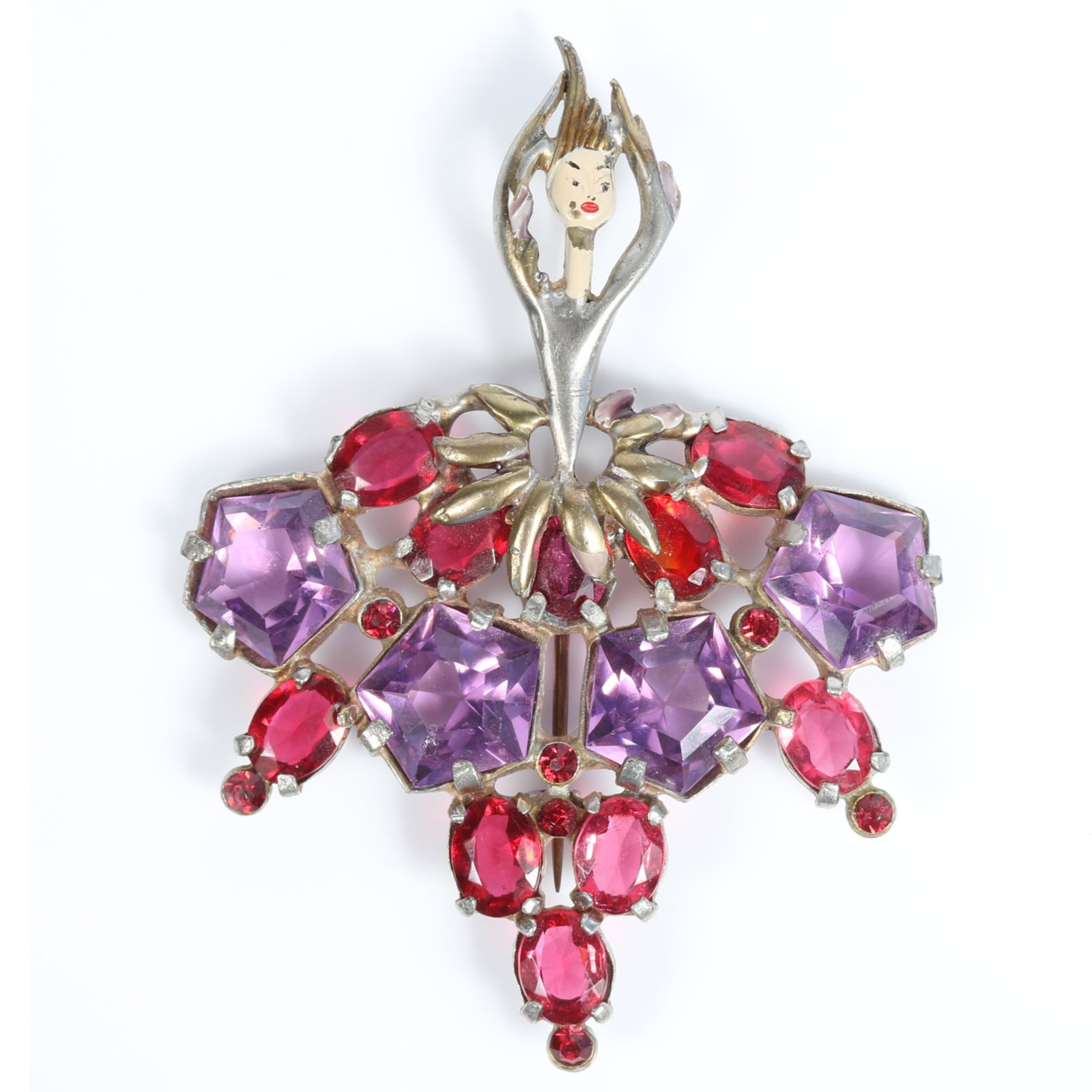 Art Deco Retro figural brooch of dancing fairy sprite ballerina with a dress of large unfoiled pink (1 of 7)