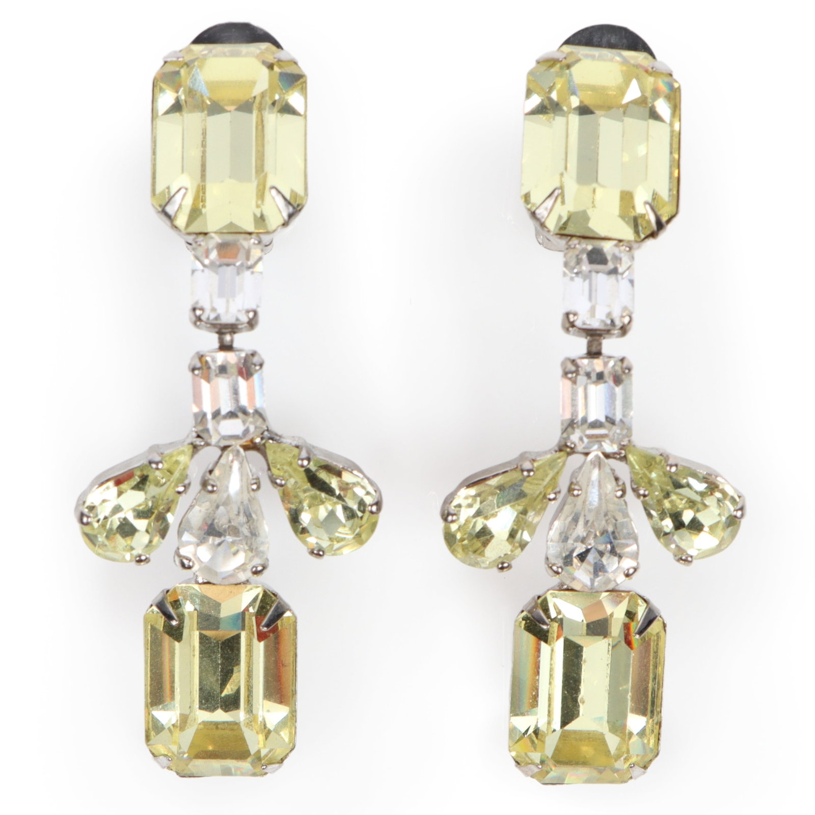 Schreiner drop earrings with jonquil yellow, and diamante rhinestone crystals 2 3/4"H x 1"W (one (1 of 6)
