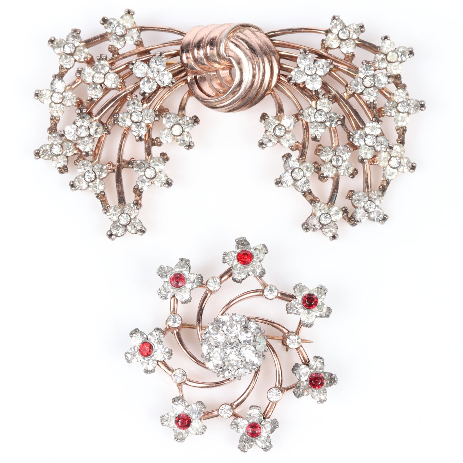 Pennino retro sterling vermeil 2pc group: large book piece bow brooch with rhinestone crystal (1 of 9)