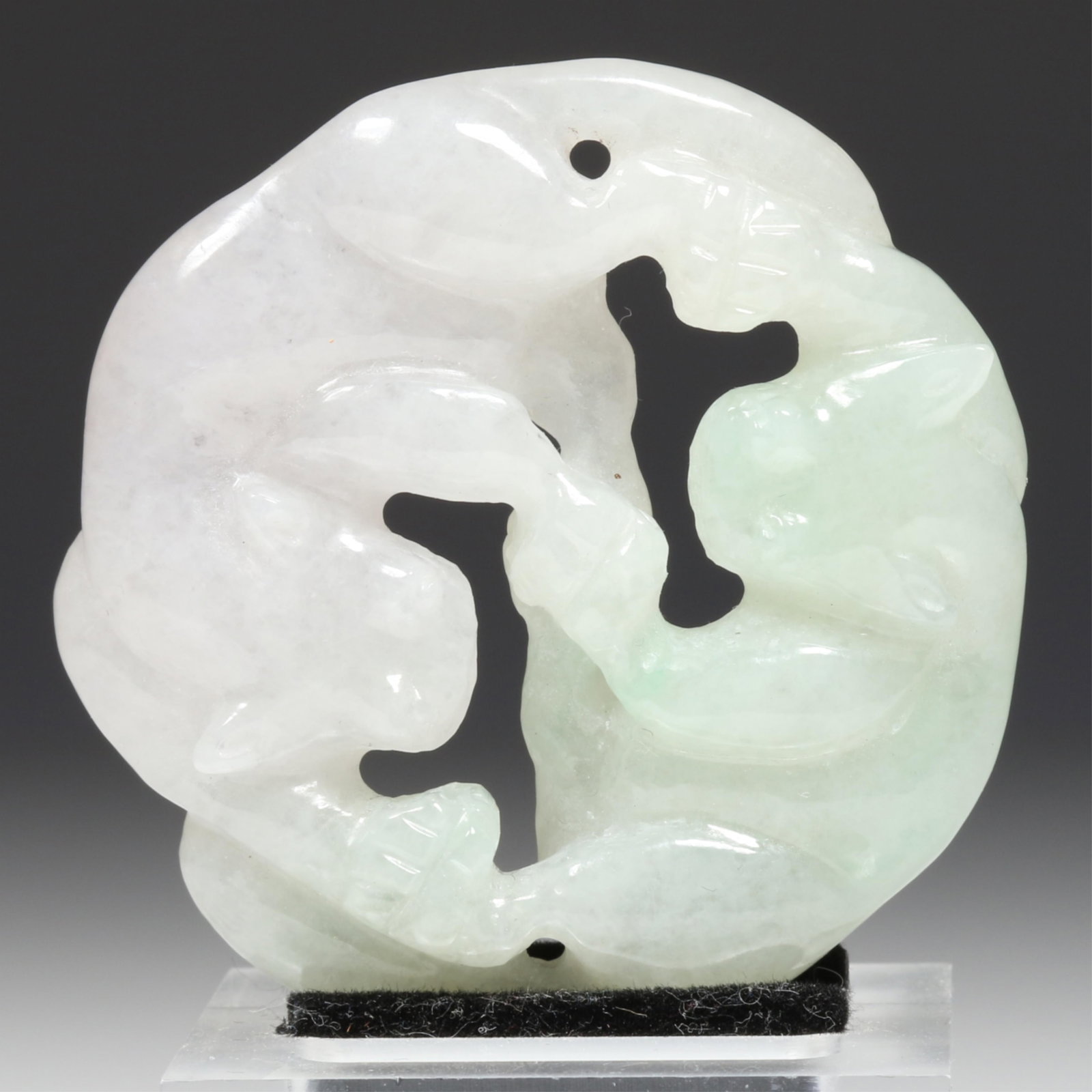 Chinese carved Bi-Color Jadeite Jade Openwork Intertwined Figural Pair of Badgers pendant ornament. (1 of 9)