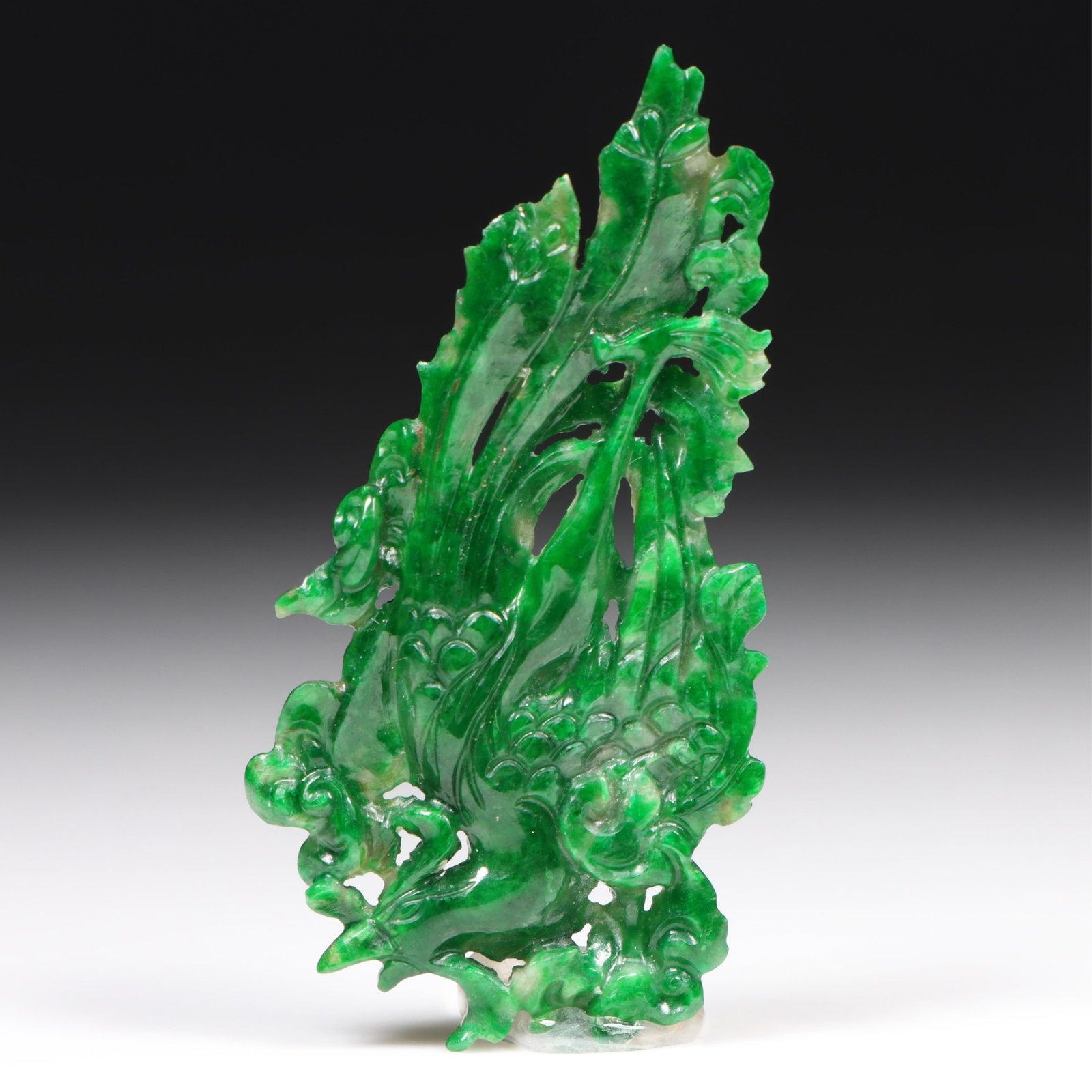LARGE Chinese Imperial green jadeite jade phoenix openwork ornament carving. 2"H x 1"W (1 of 6)