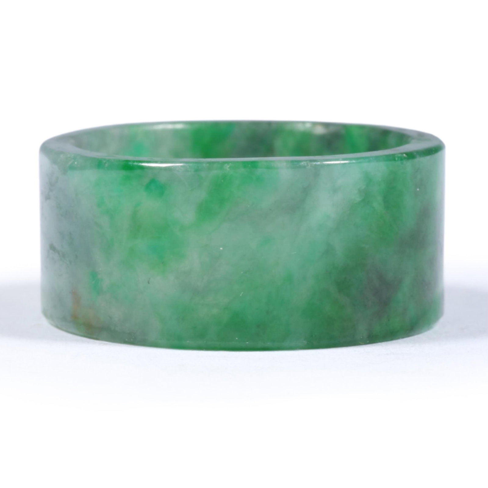 Solid Variegated Green Chinese Jadeite Jade Hololith Ring, Size 7, 3/8" wide x 1/16"Thick (1 of 8)