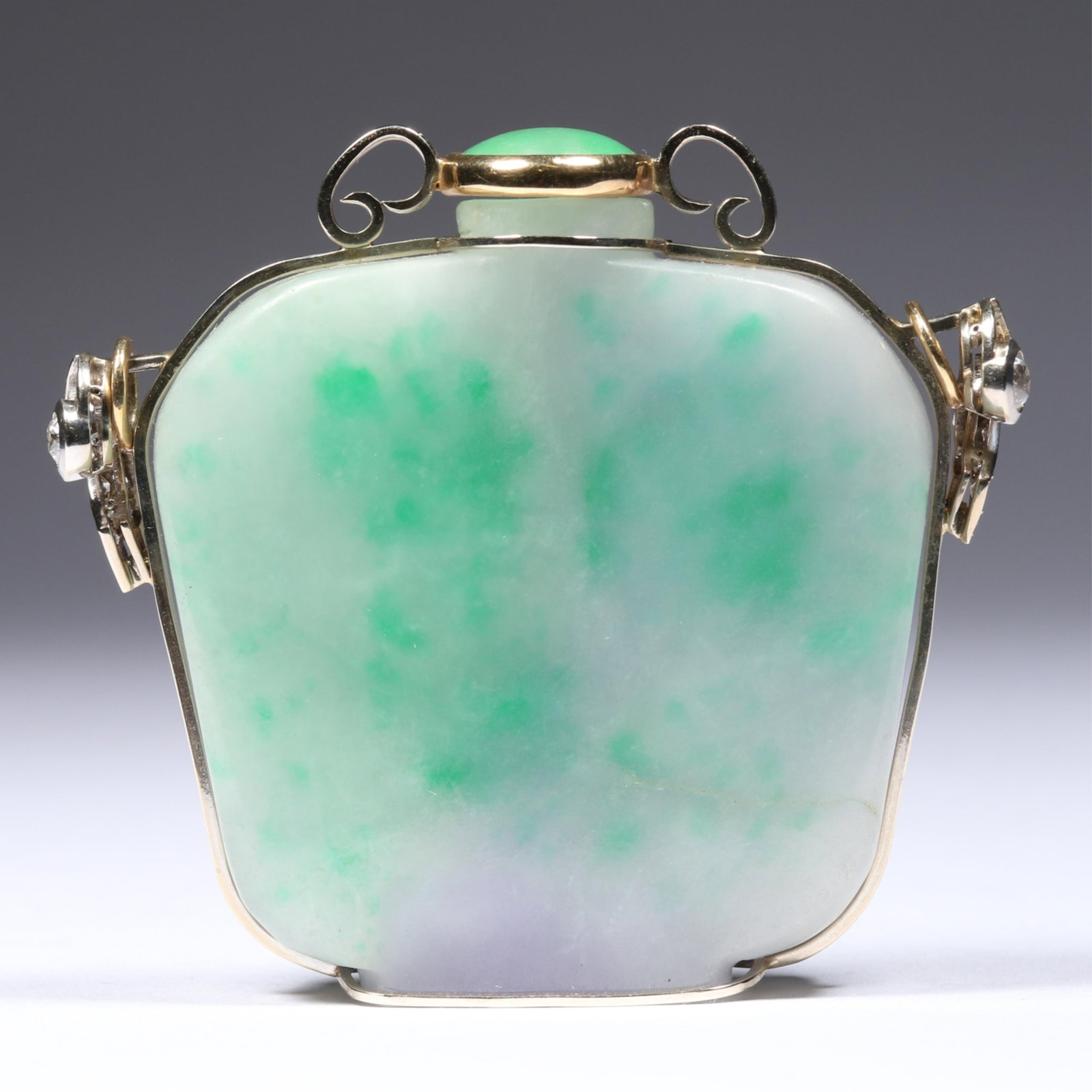 14K White and Yellow Gold Lavender and Moss-in-Snow Chinese Jadeite Jade Figural Snuff Bottle (1 of 14)