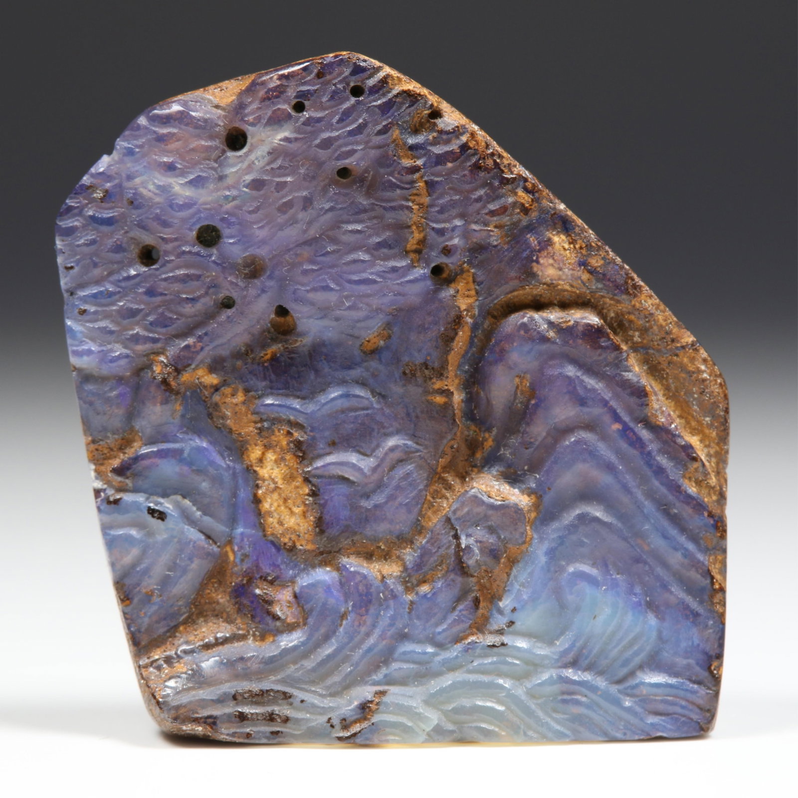 Chinese carved Qing Dynasty Boulder Opal with Chinese Relief-Carved Figural Dragon amid Crashing (1 of 9)