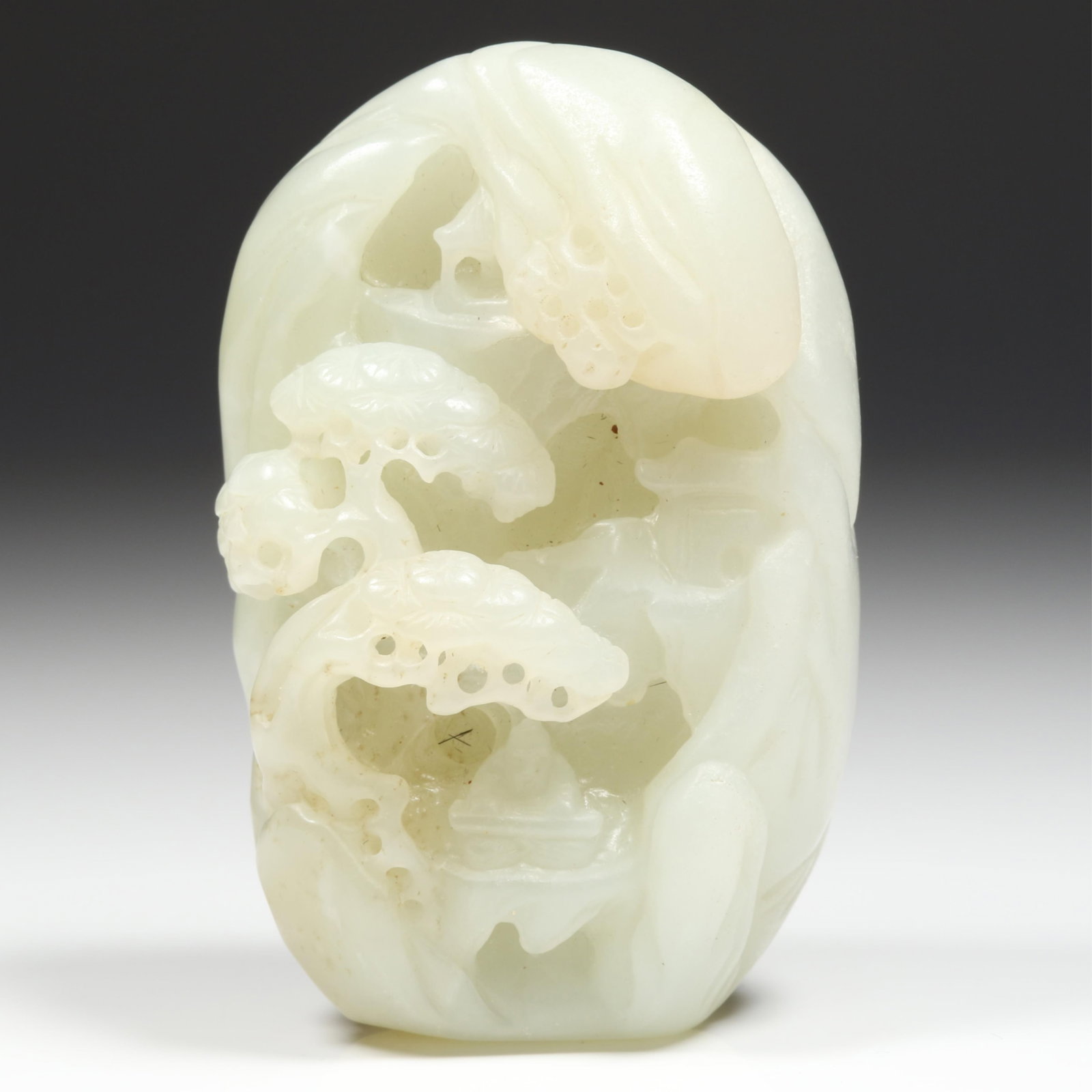 Carved Pale Celadon Nephrite Jade Figural sculpture ornament with a Seated Sage in a Deeply Carved, (1 of 13)