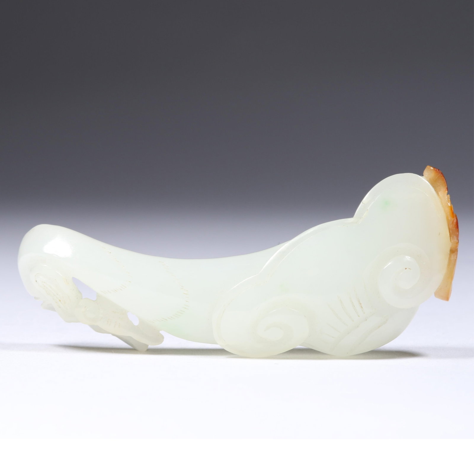 Chinese carved Pale Celadon Green Nephrite Jade Gourd with Flowering Blossom and Russet Brown Skin (1 of 11)