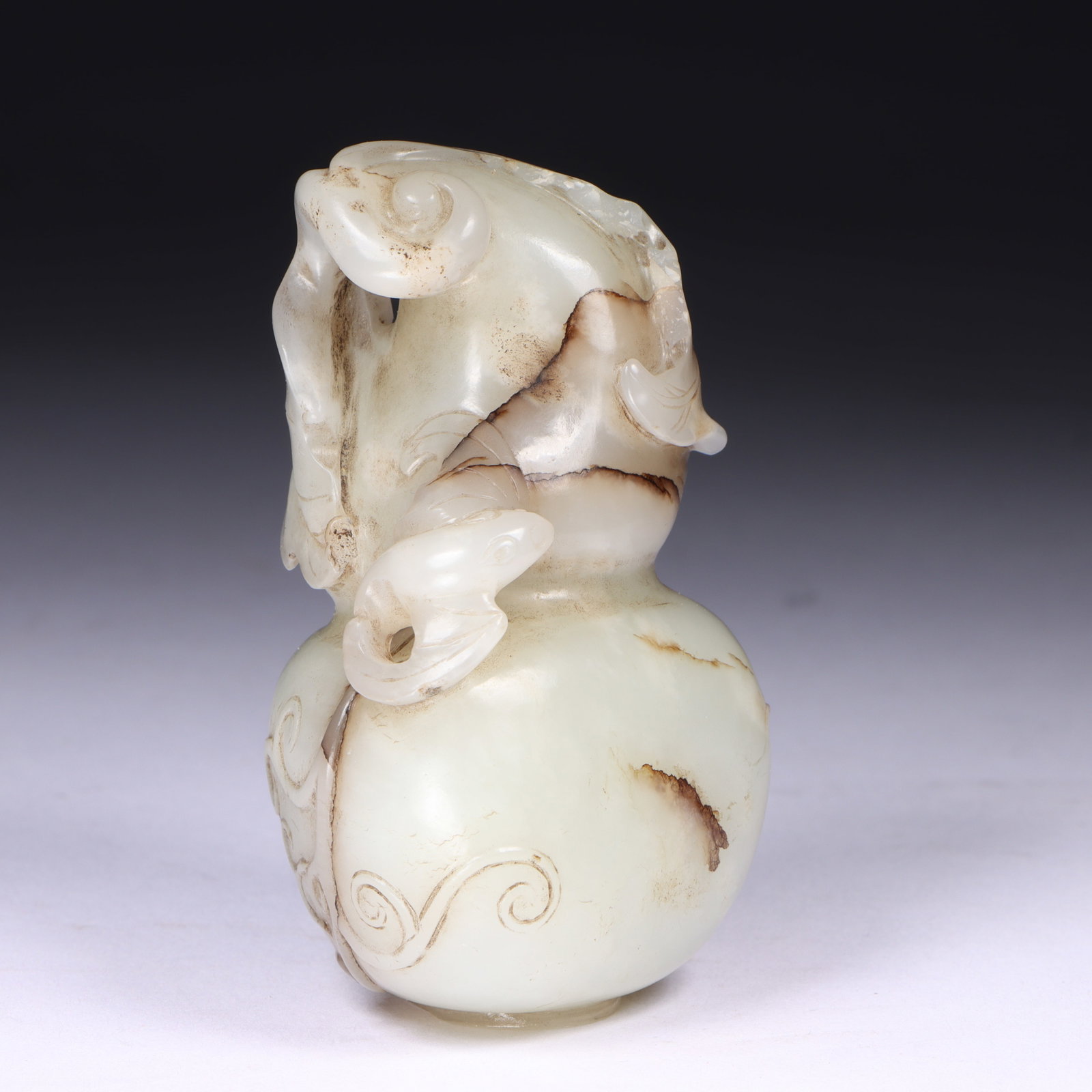 Chinese Mutton Fat with Russet Natural Skin Nephrite Jade Carved Hulu Double Gourd with Stylized (1 of 10)