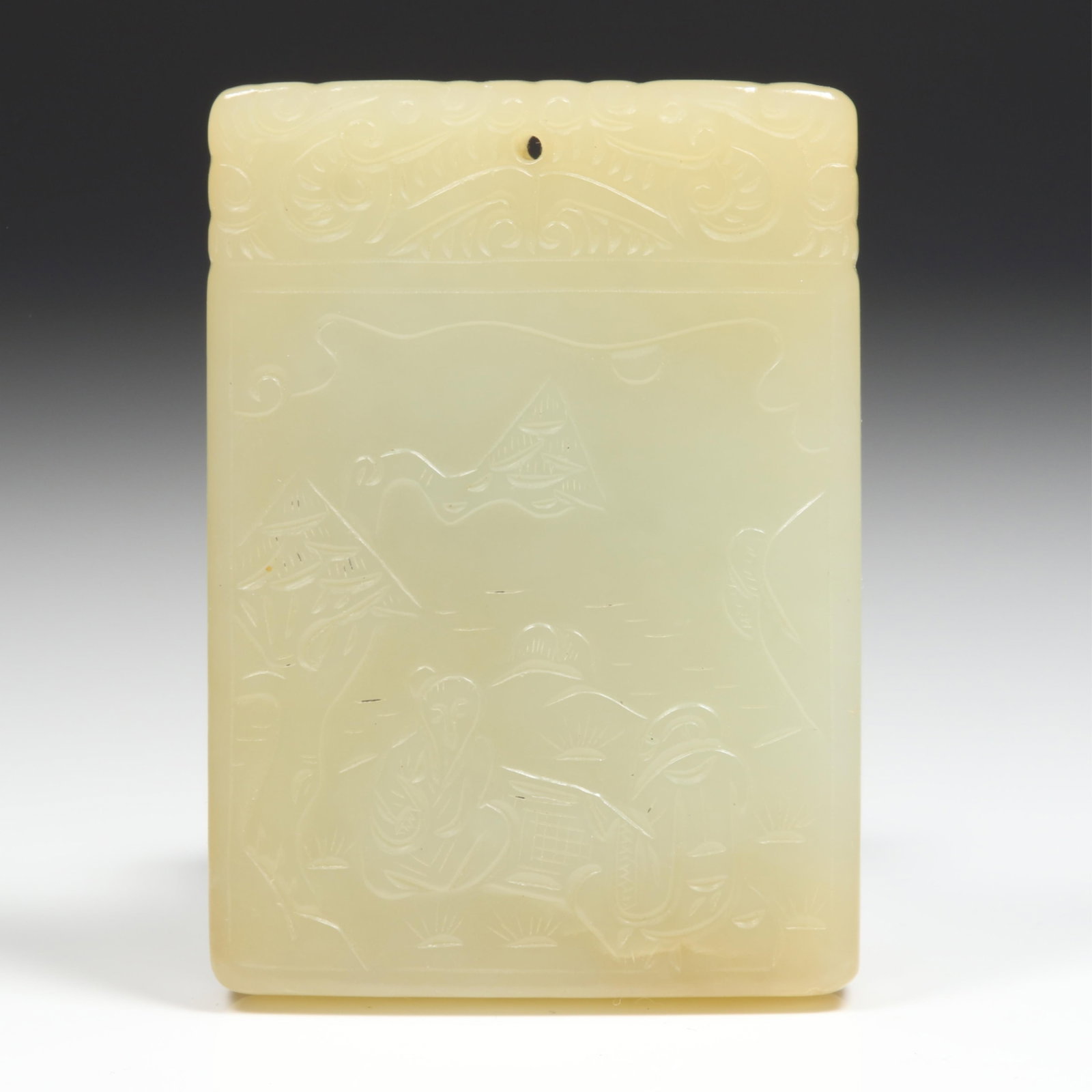 Chinese carved Yellowish Nephrite Jade scenic plaque pendant plaque Depicting a Solitary Sage amid a (1 of 12)