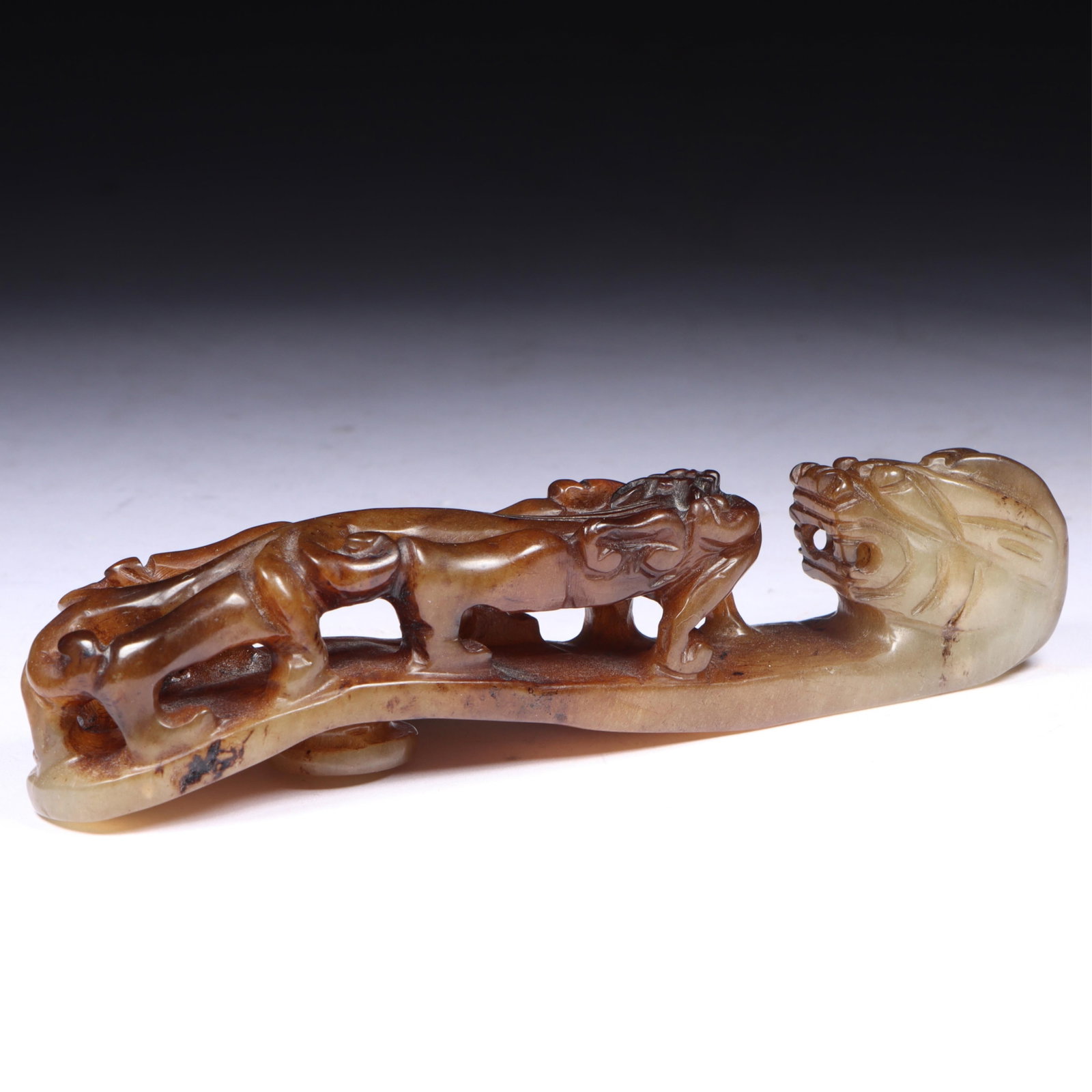 LARGE Chinese carved russet jade chilong dragon belt hook 1 1/4"H x 4 3/4"Long (1 of 8)