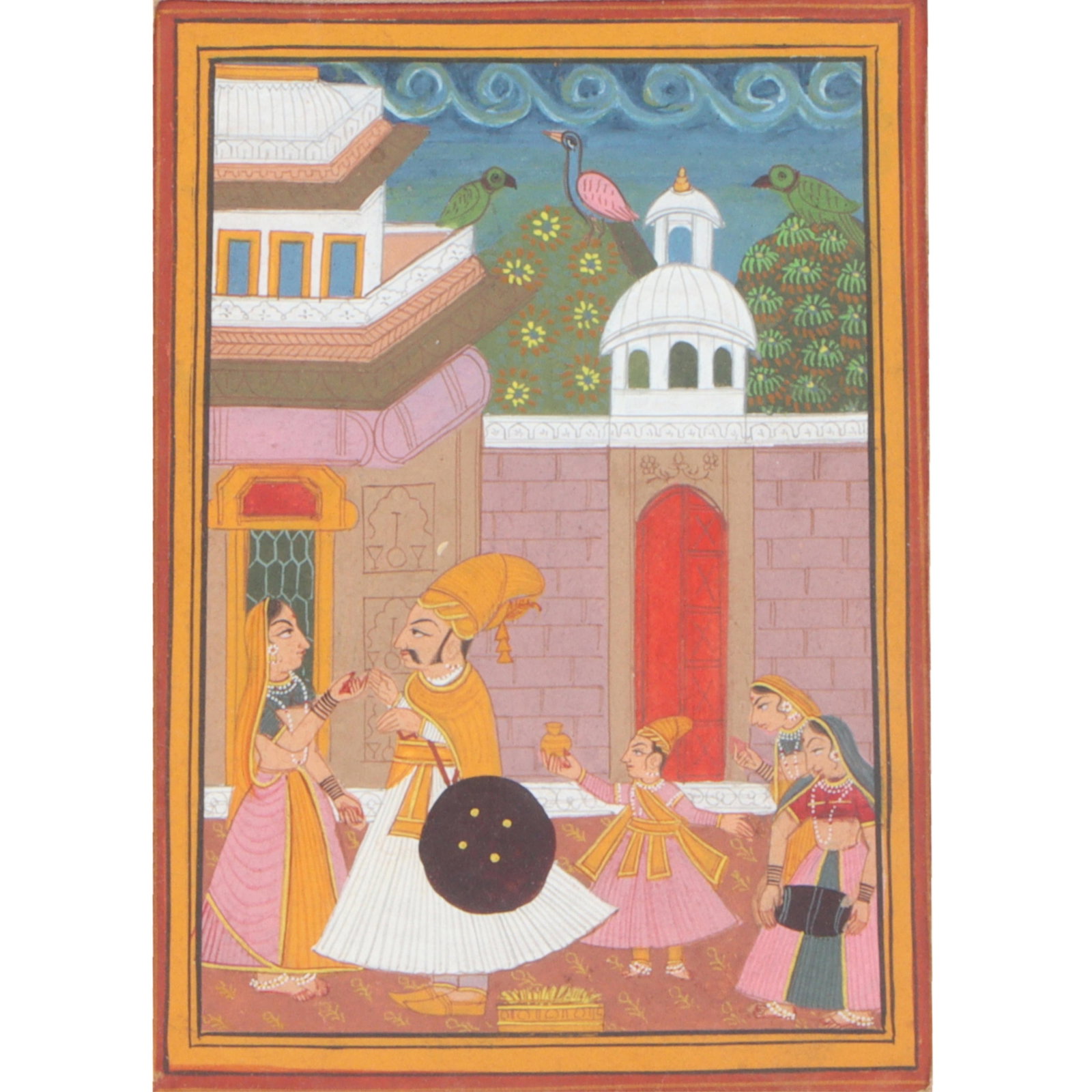 Rajasthani miniature painting 5 3/4"H x 4"W(sight), 11"H x 9"W(frame) (1 of 6)