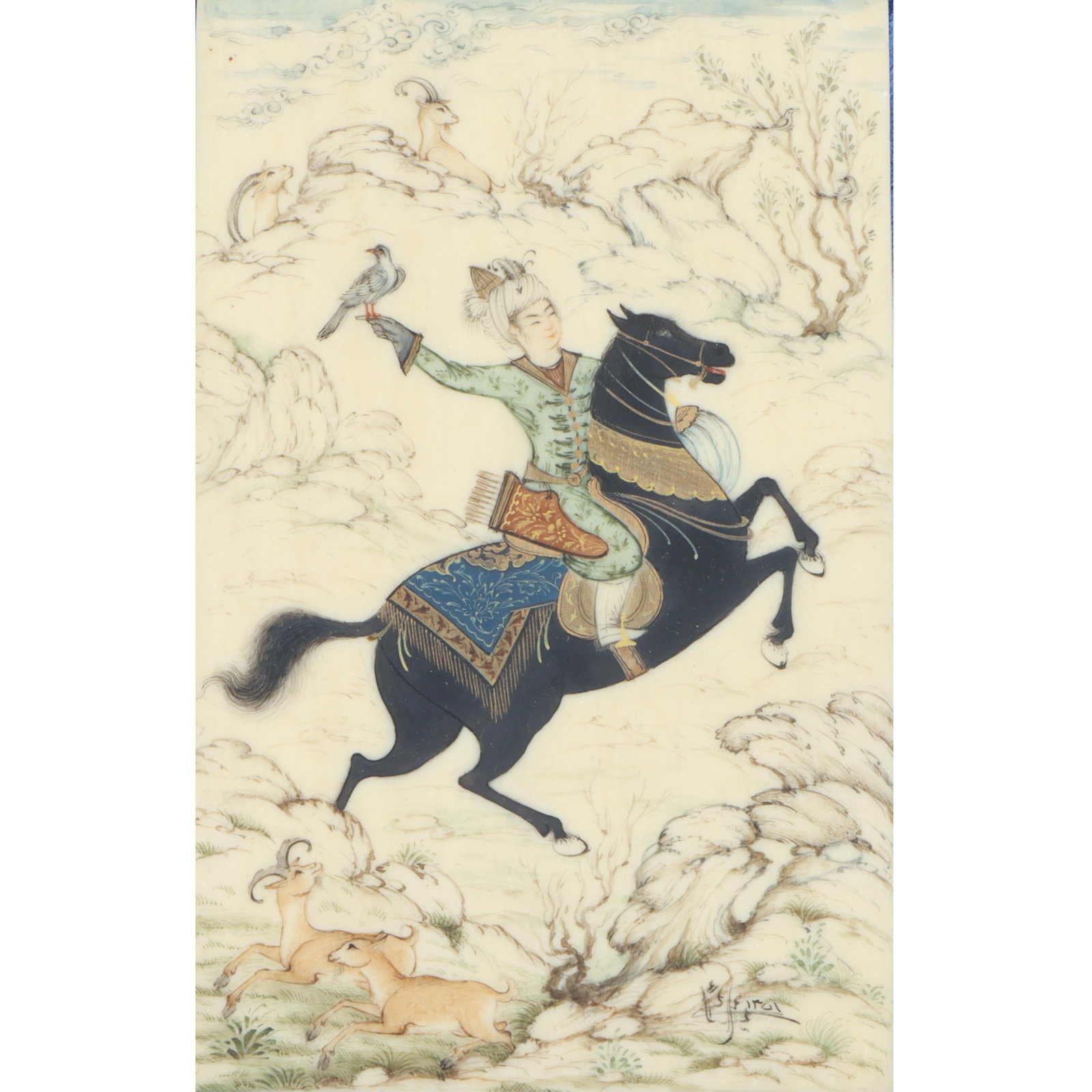 Frances Yeroushalmi Persian miniature painting 5 3/4"H x 3 3/4"W(painting), 10"H x 7 3/4"W(frame) 5 (1 of 15)