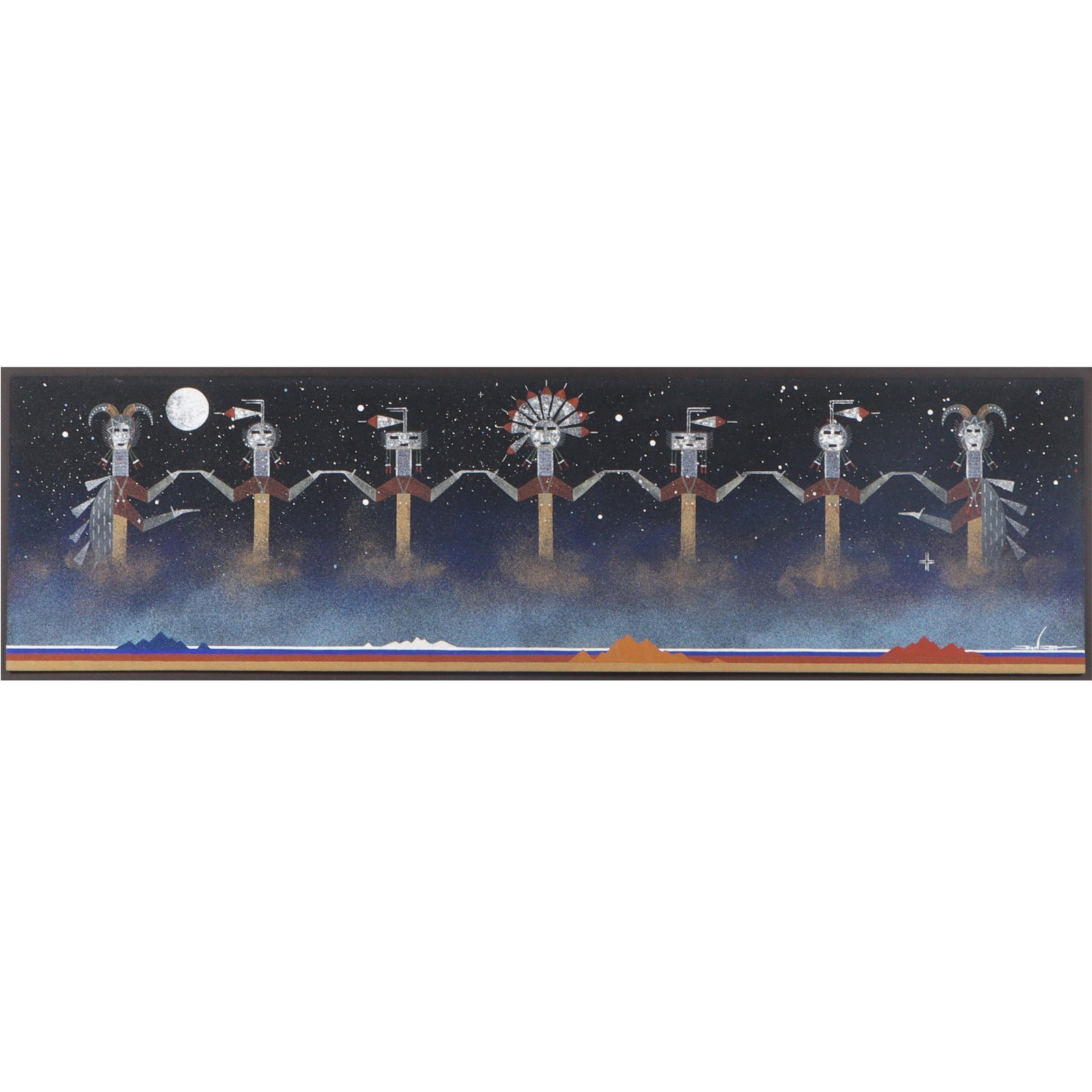 Joe Ben, Jr, American (B.1958), night sky with Yei figures, Navajo sandpainting, 9 1/2"H x (1 of 8)