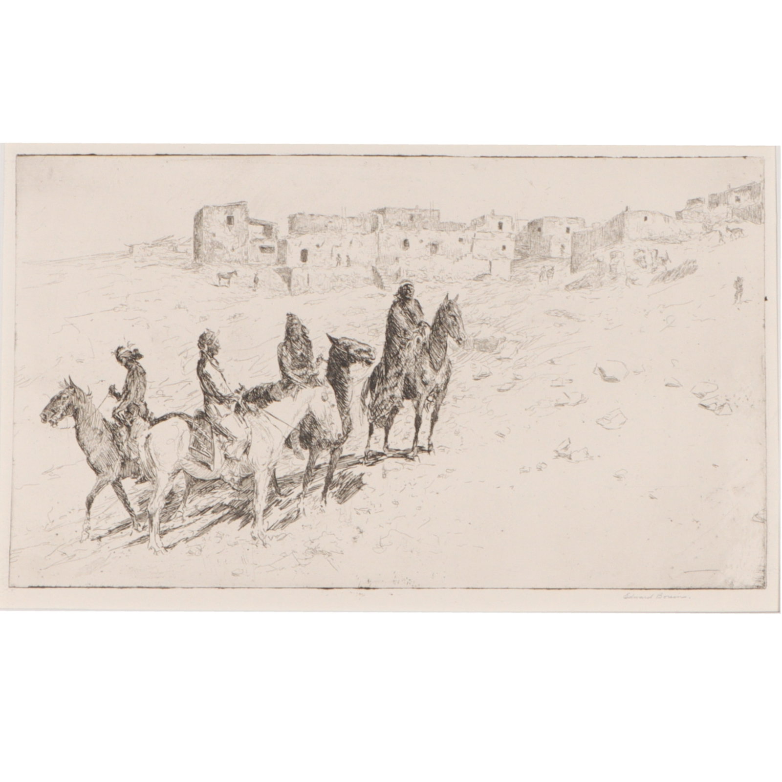 Edward Borein, American (1872?1945), Navajo Visitors at Oraibi, etching, 7 1/2"H x 13"W(plate), 10"H (1 of 12)