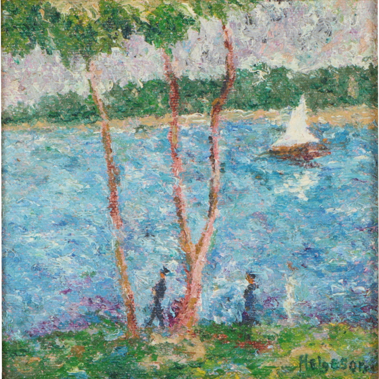 Phillip Helgeson, American (b. 1960), Huggin the Riverbank, oil on canvas, 5 1/4"H x 5 1/4"W(sight), (1 of 8)