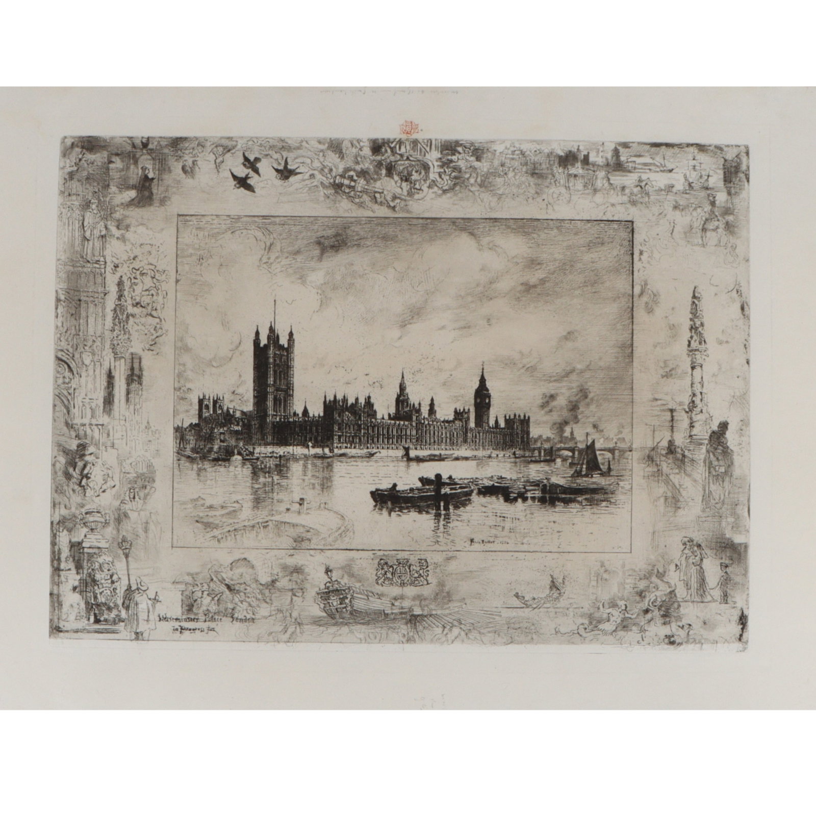 Felix-Hilaire Buhot, French (1847-1898), Westminster Palace, etching, 11 1/2"H x 15 3/4"W(plate), 14 (1 of 13)