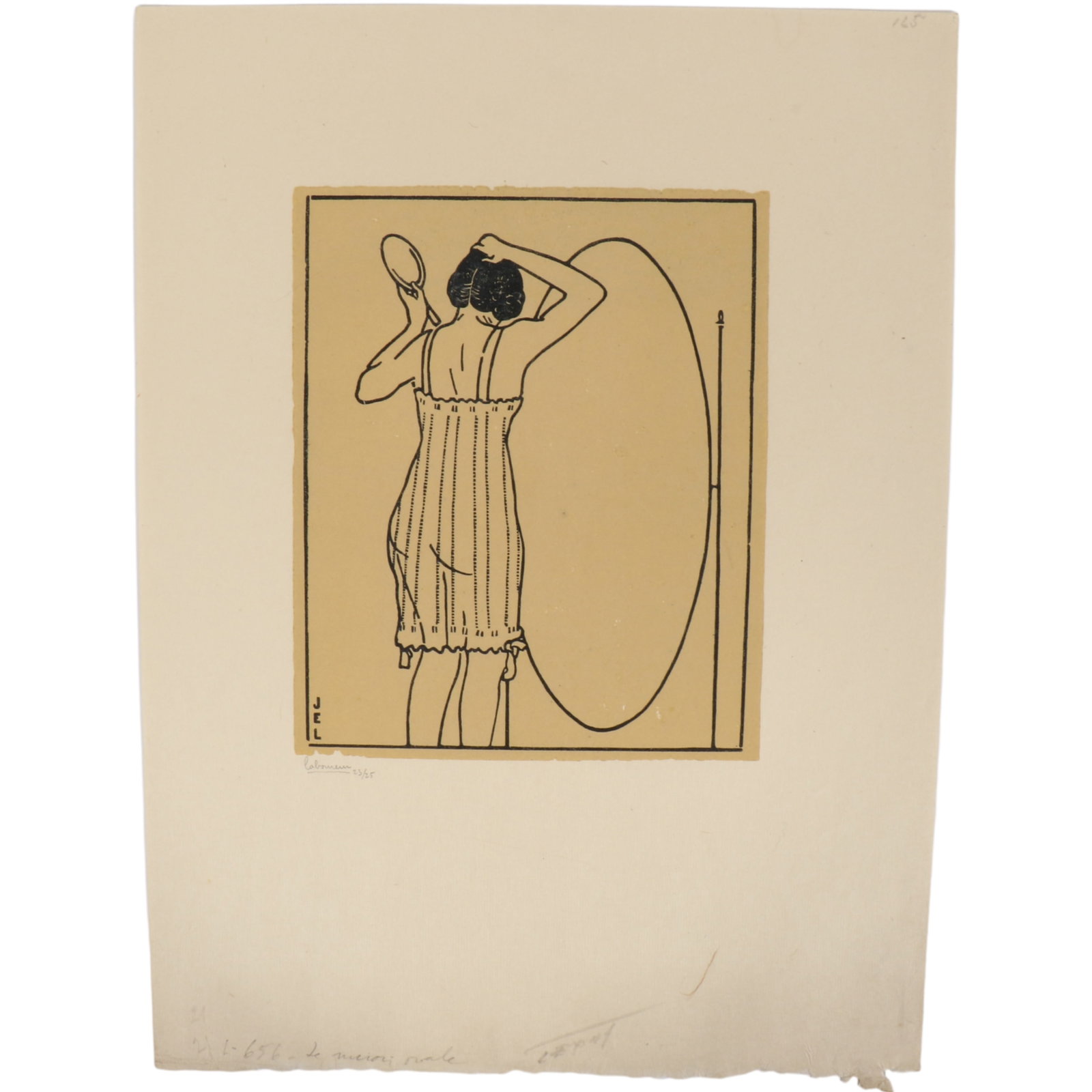Jean Emile Laboureur, French (1877-1943), Le Miroir Ovale, woodcut, 6"H x 4 7/*"W (image) 11 1/4"H x: Jean Emile Laboureur French (1877-1943) Le Miroir Ovale woodcut Pencil signed and numbered 23/25 lower left. Biography from the Archives of askART: Jean-Emile Laboureur (French, 1877?1943) was a paint