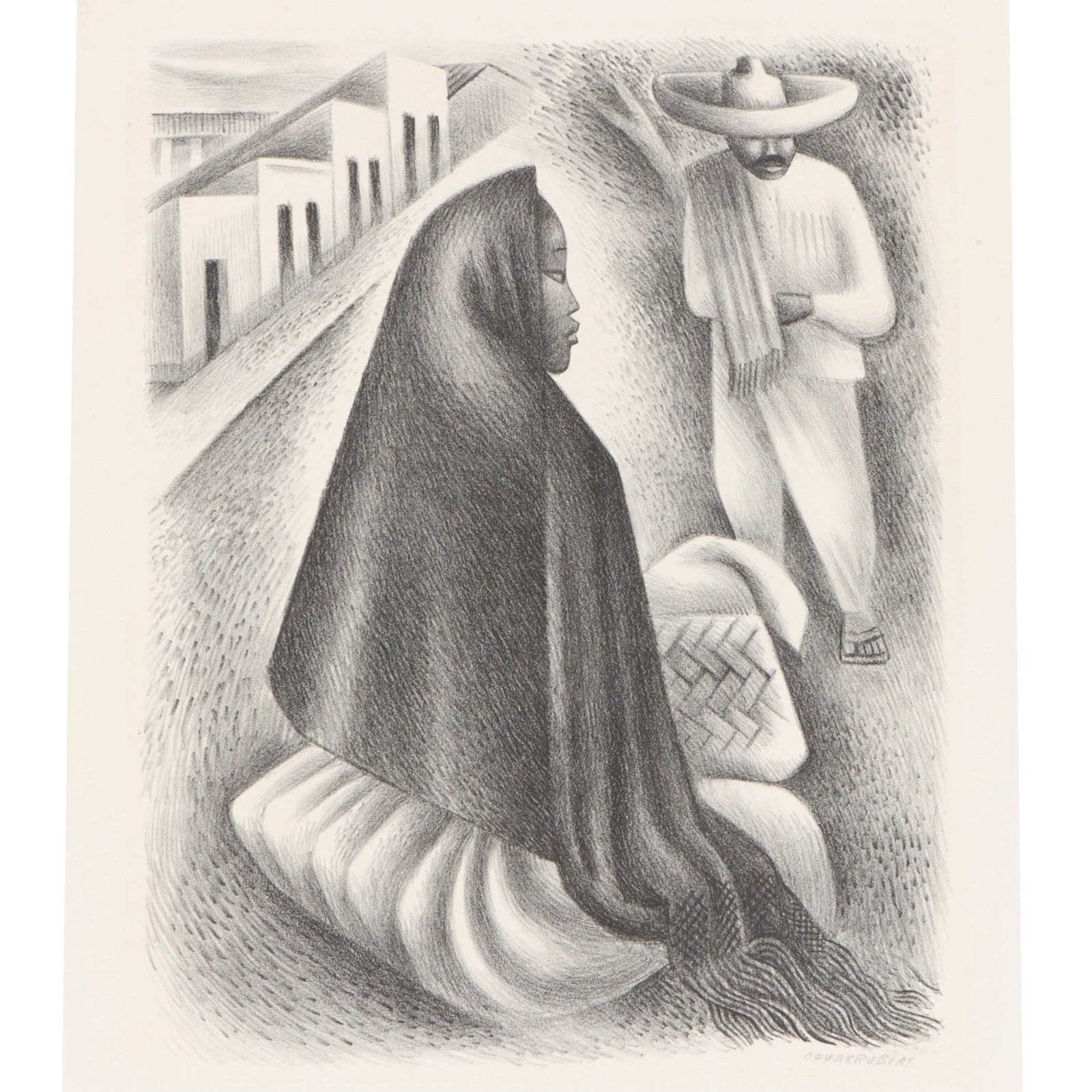 Miguel Covarrubias, Mexican (1904?1957), Mexican Street Scene, lithograph, 14"H x 12"W (1 of 10)