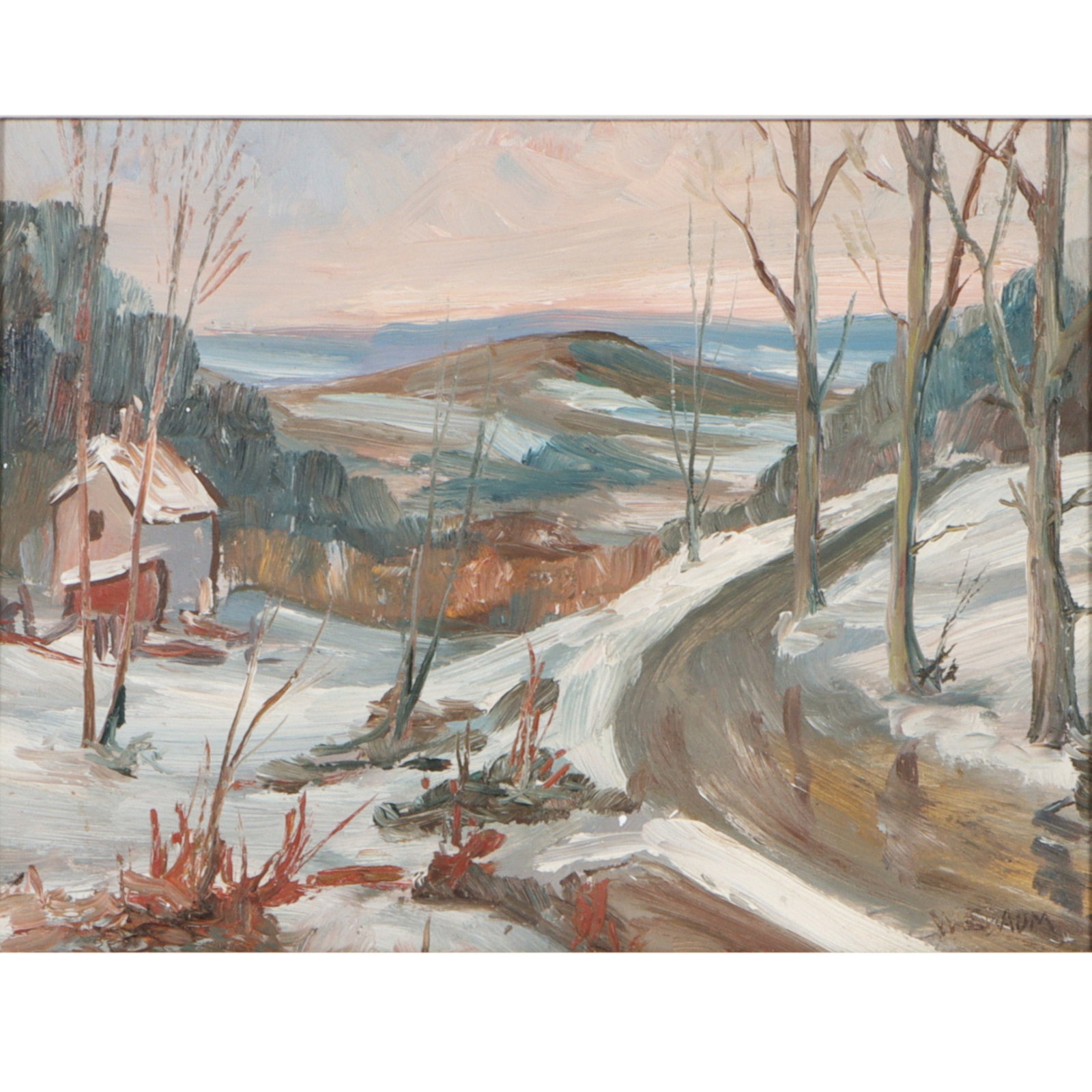 Walter Emerson Baum, American (1884?1956), Black Eddy, winter landscape, oil on masonite, 12 1/2"H x (1 of 12)