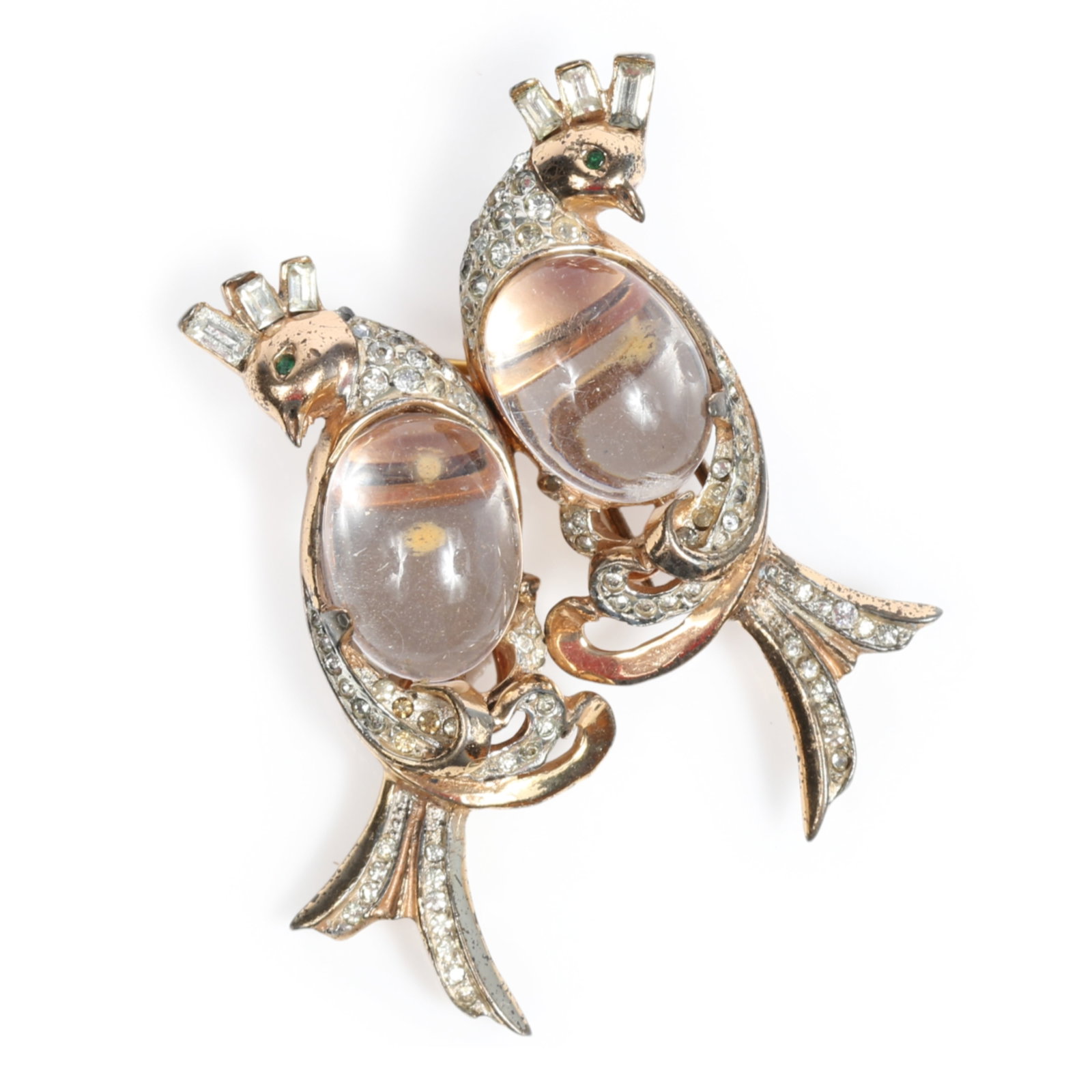 Coro 1945 Lovebirds Duette sterling vermeil jelly belly book piece brooch with pave and baguette (1 of 11)