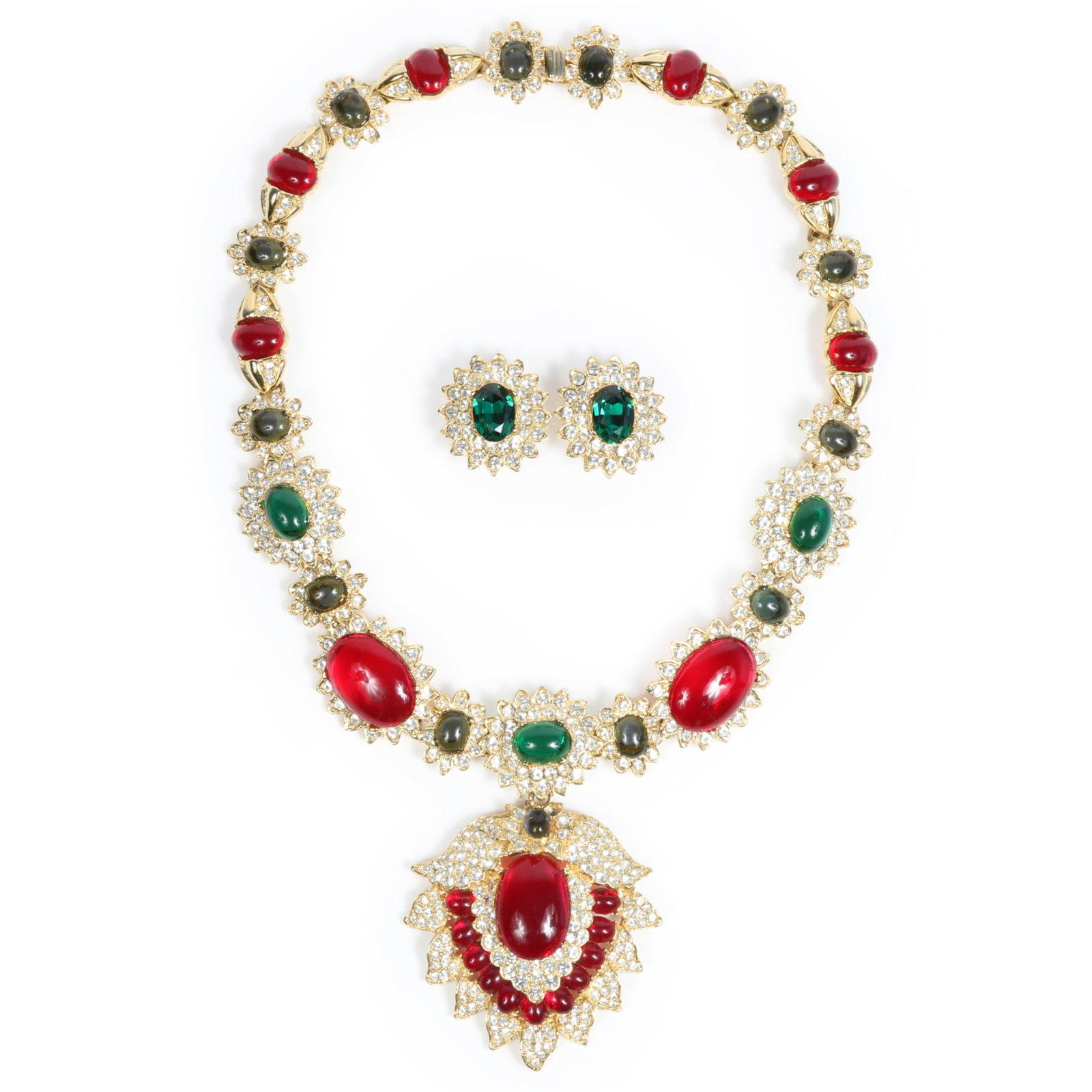 Kenneth KJL "Jackie O" Maharini style 1960's necklace and earrings with gilt metal simulated (1 of 16)