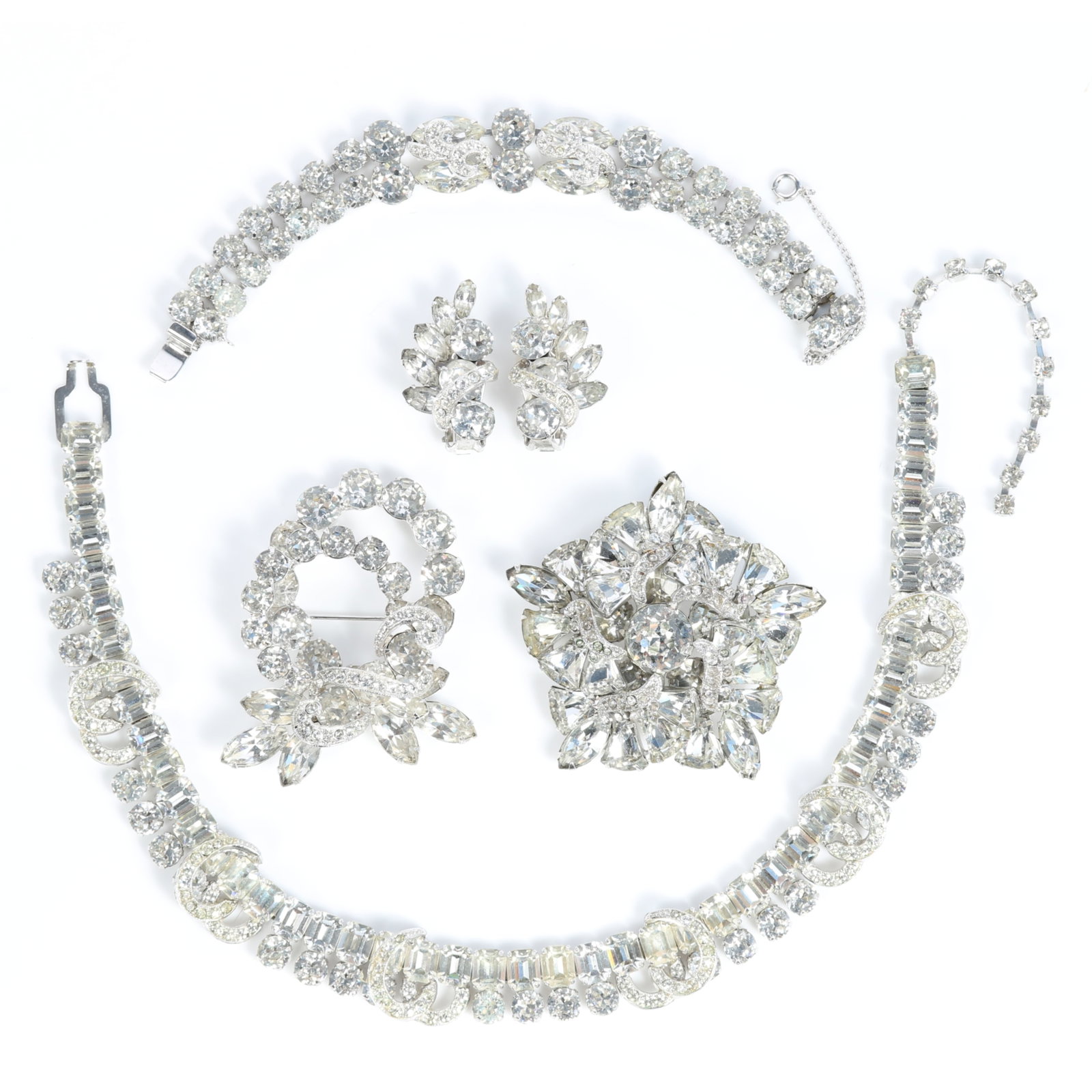 Eisenberg 5pc diamante rhinestone crystal jewelry group including necklace, bracelet, 2 brooches, (1 of 19)