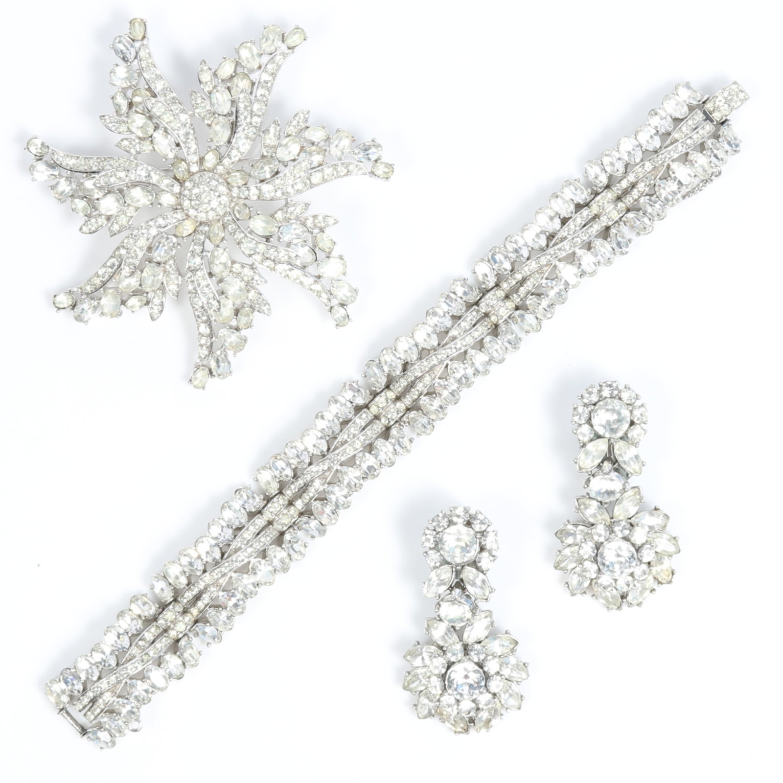 Trifari Alfred Philippe mid century 3pc group including starburst snowflake brooch, earrings, and (1 of 18)