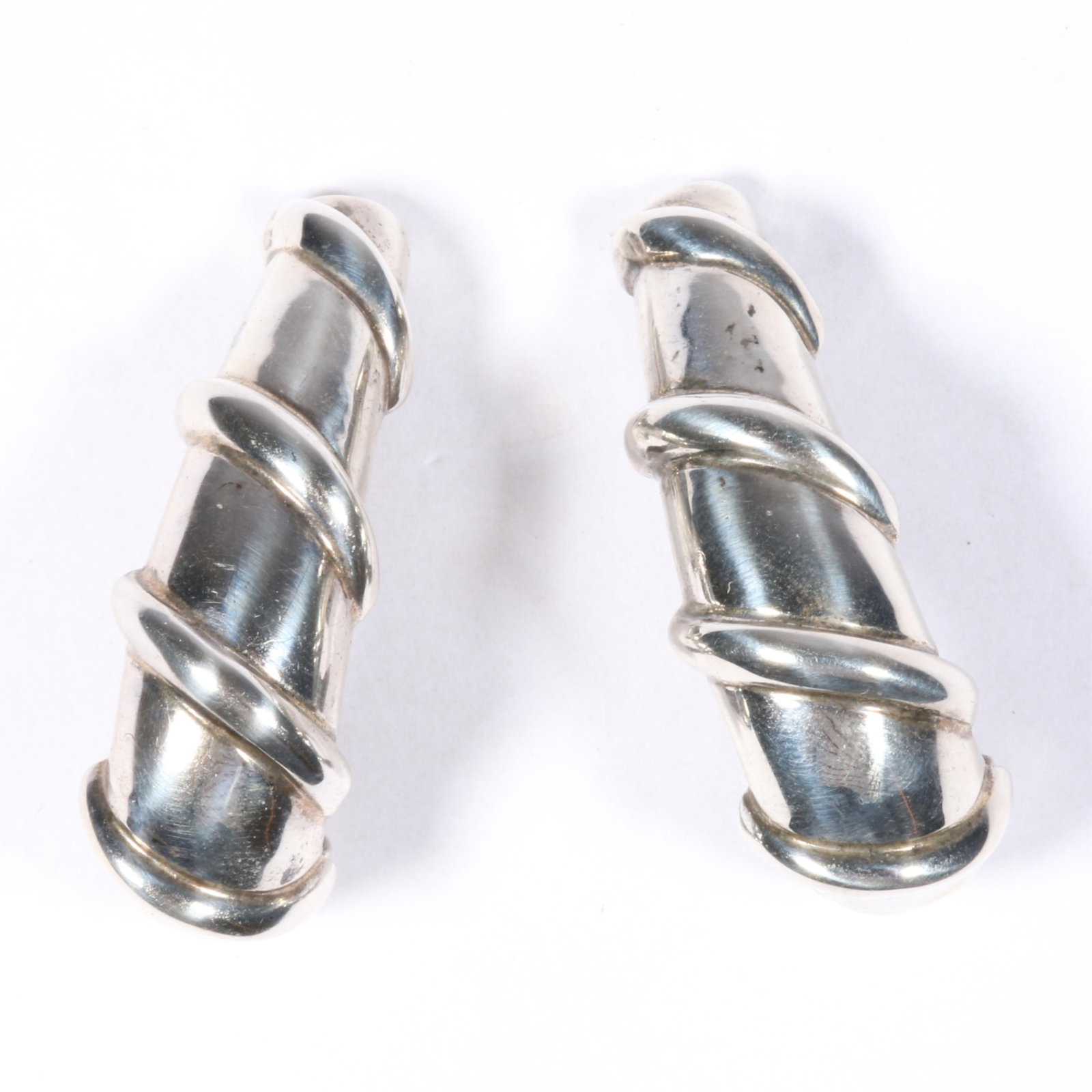 Charles Krypell designer Modernist sterling silver curled cone earrings with raised rope design 1: Charles Krypell designer Modernist sterling silver curled cone earrings with raised rope design 19 grams 1 3/4"H x 7/8"W