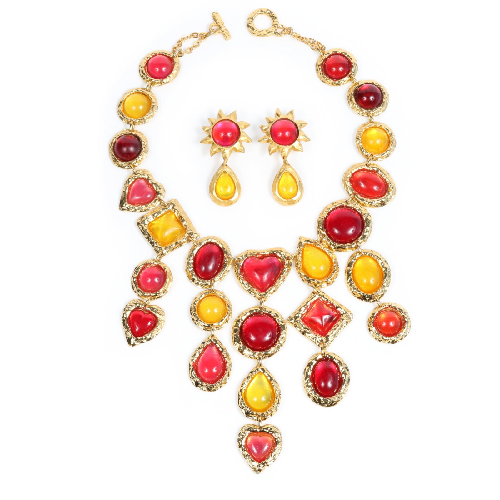 Edouard Rambaud 1980's French couture statement bib necklace and earrings with brightly colored (1 of 13)
