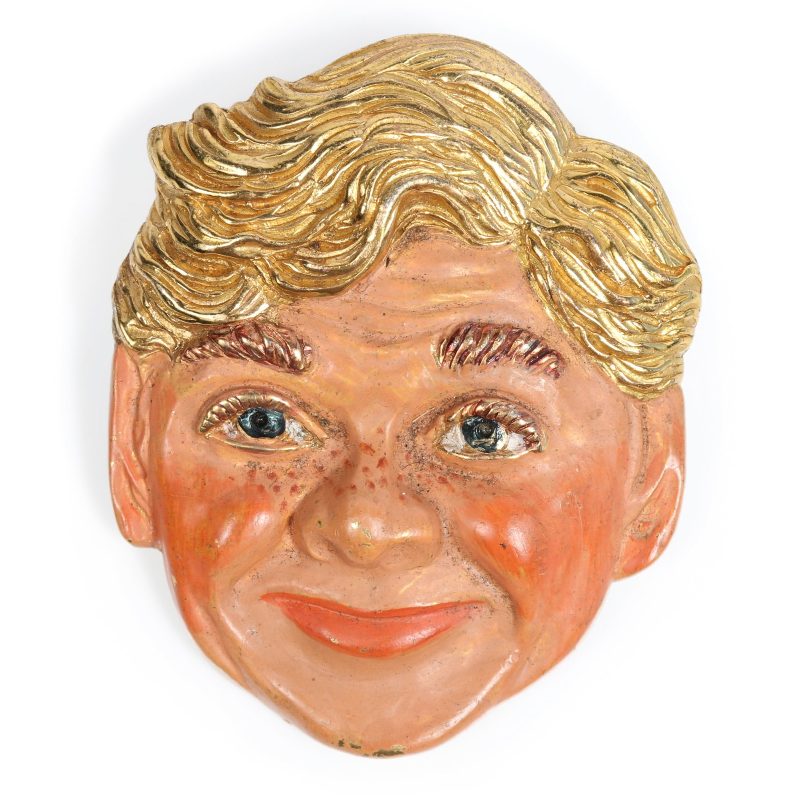 Very Rare 1940's retro figural face enameled movie star brooch of Mickey Rooney or James Cagney 2: Very Rare 1940's retro figural face enameled movie star brooch of Mickey Rooney or James Cagney Provenance: From the private collection of Dr. Claudia Brodhead 2 1/2"H x 1 7/8"W