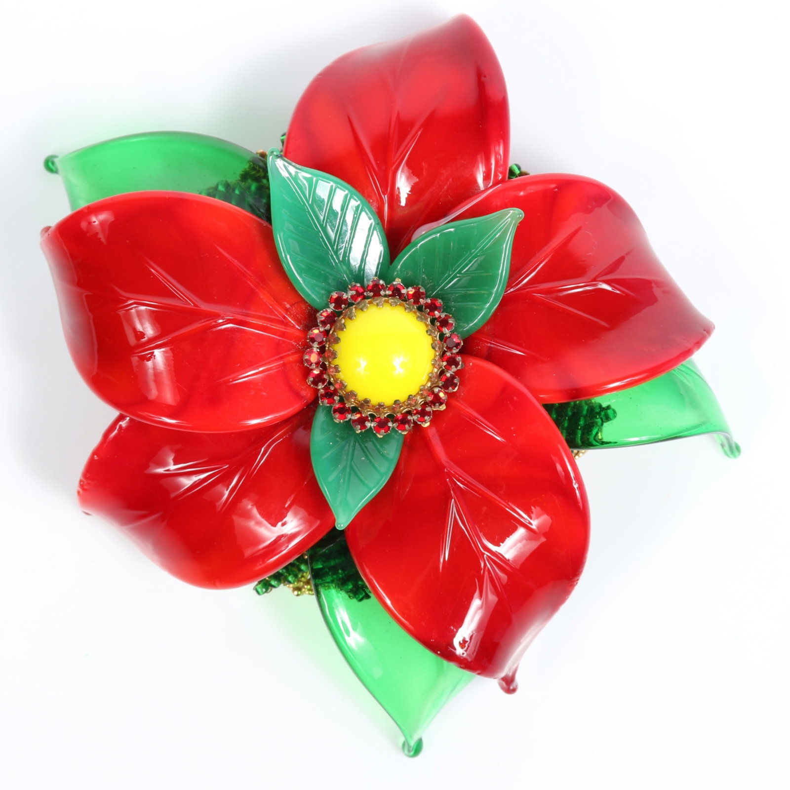 Ian St. Gielar large finely molded glass poinsettia flower brooch 4"H x 4"W (1 of 8)