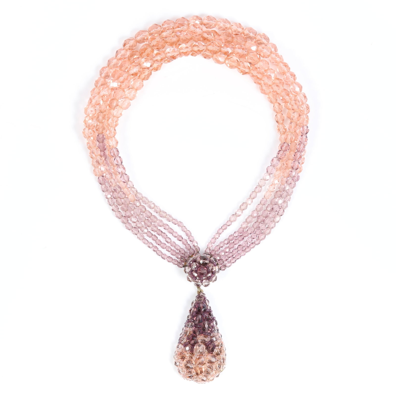 Coppola e Toppo Italian mid century multi-strand pastel pink and lavender crystal rhinestone: Coppola e Toppo Italian mid century multi-strand pastel pink and lavender crystal rhinestone statement drop collar necklace Provenance: From the Collection of Joan Duran, owner of The Queen's Bedroom 