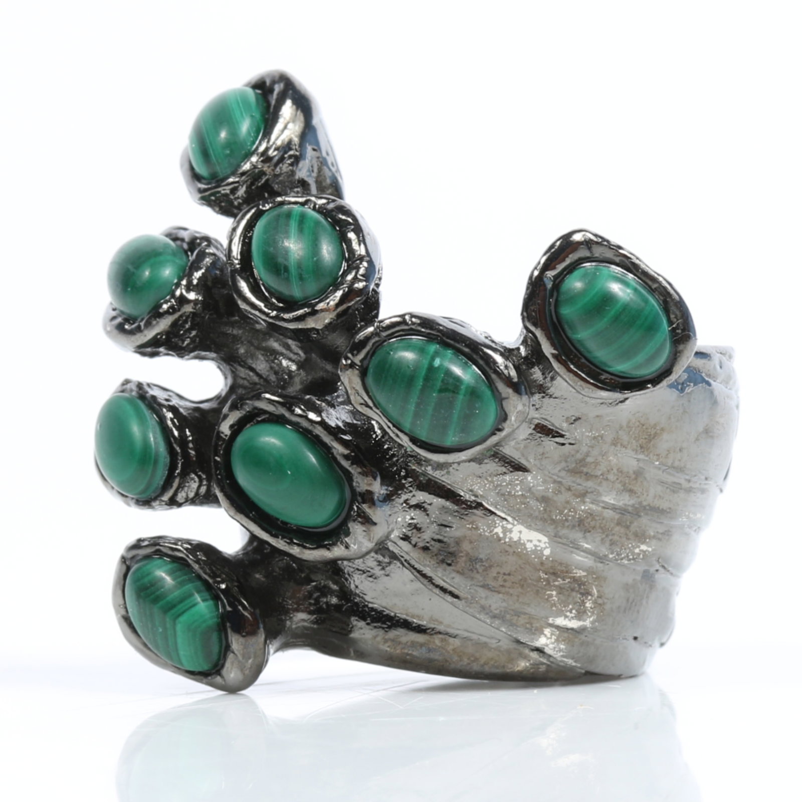Yves Saint Laurent YSL Arty Dots brutalist style cocktail ring with malachite cabochons Size 5 3/4: Yves Saint Laurent YSL Arty Dots brutalist style cocktail ring with malachite cabochons Provenance: From the Collection of Joan Duran, owner of The Queen's Bedroom on Facebook Size 5 3/4