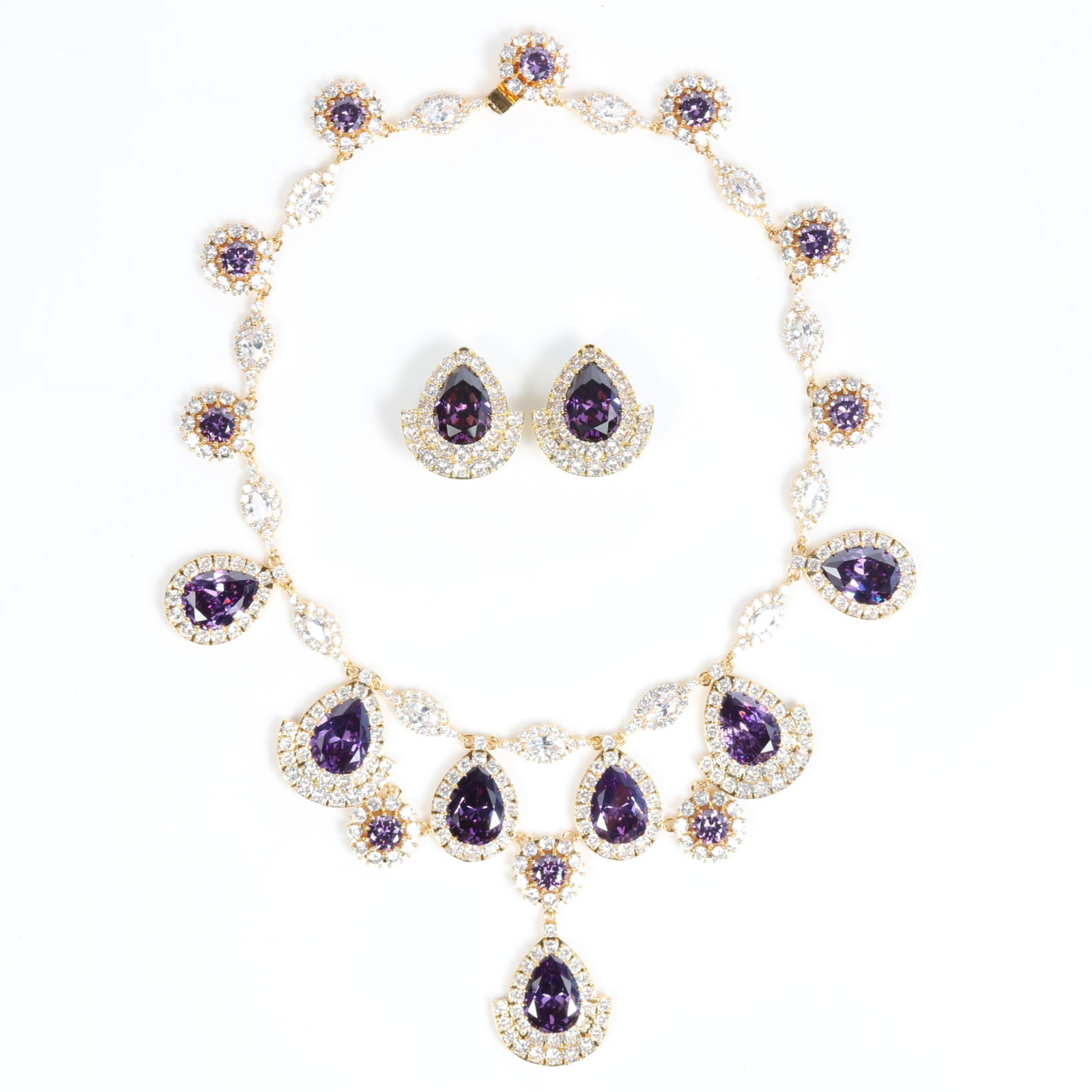 Ciner statement festoon necklace with large dark amethyst purple jewels and rhinestone crystals, (1 of 16)