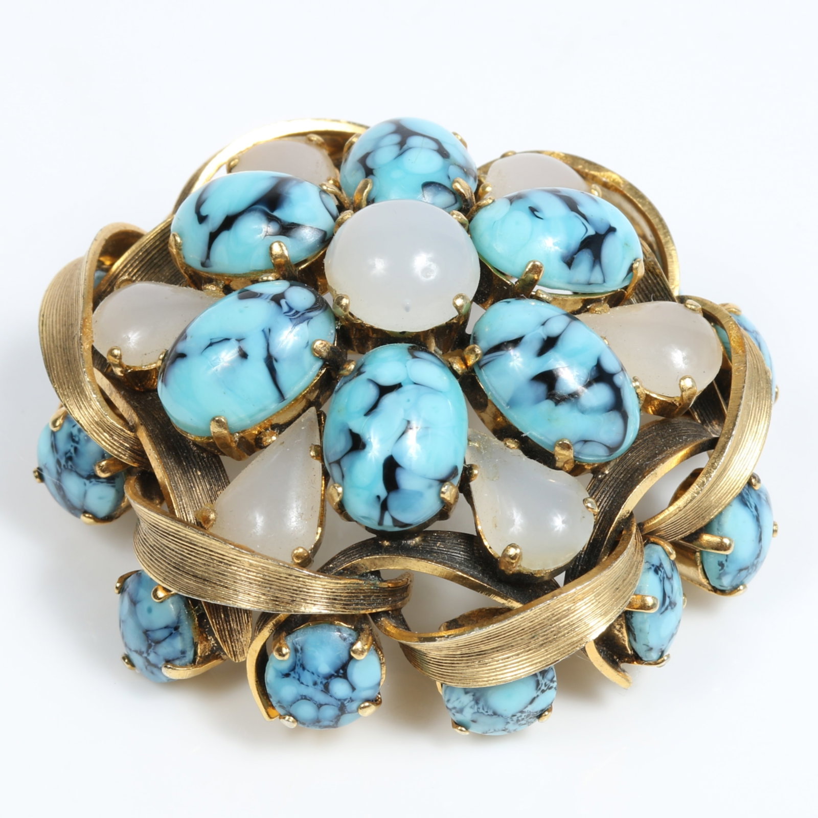 1963 Christian Dior Germany art glass and gold-tone ribbon dome brooch 2 1/4"W x 2 1/4"H (1 of 10)