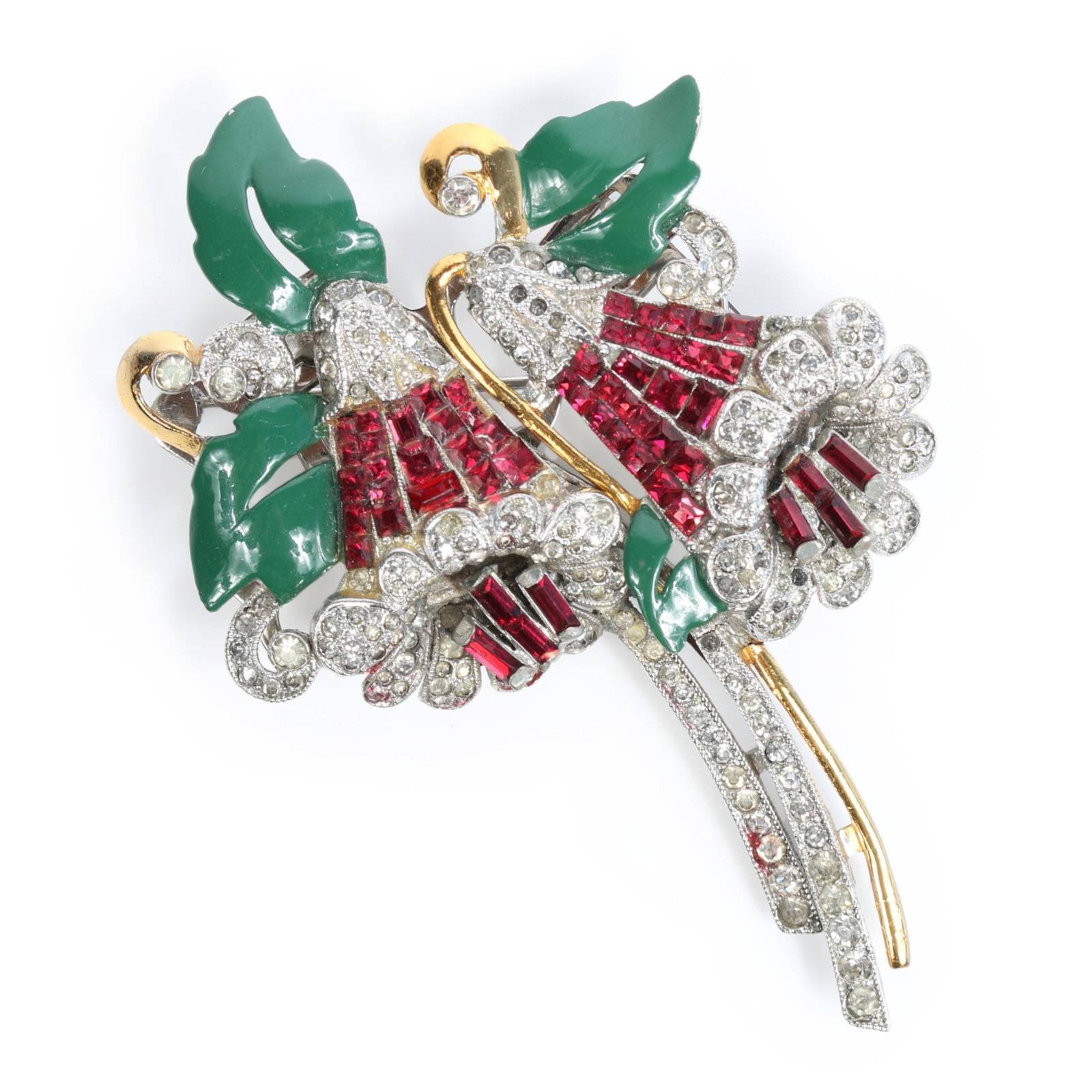 Coro Craft / Corocraft 1939 Adolph Katz Bell Flower Duette trembler brooch with pave rhinestone (1 of 12)