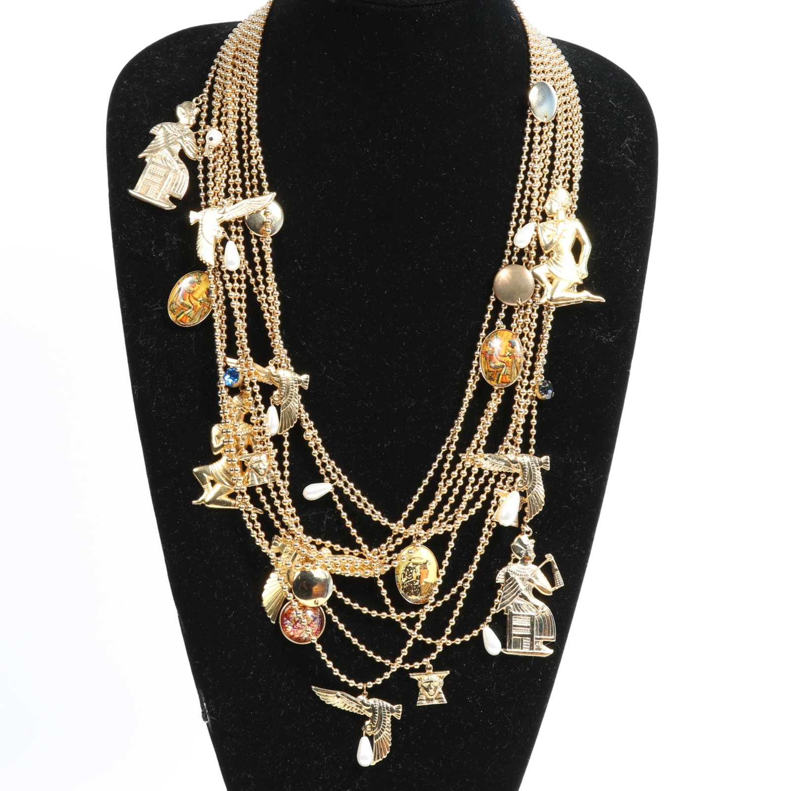 HUGE Givenchy Egyptian Revival layered multi strand charm necklace 25"L x 8" Wide (1 of 10)