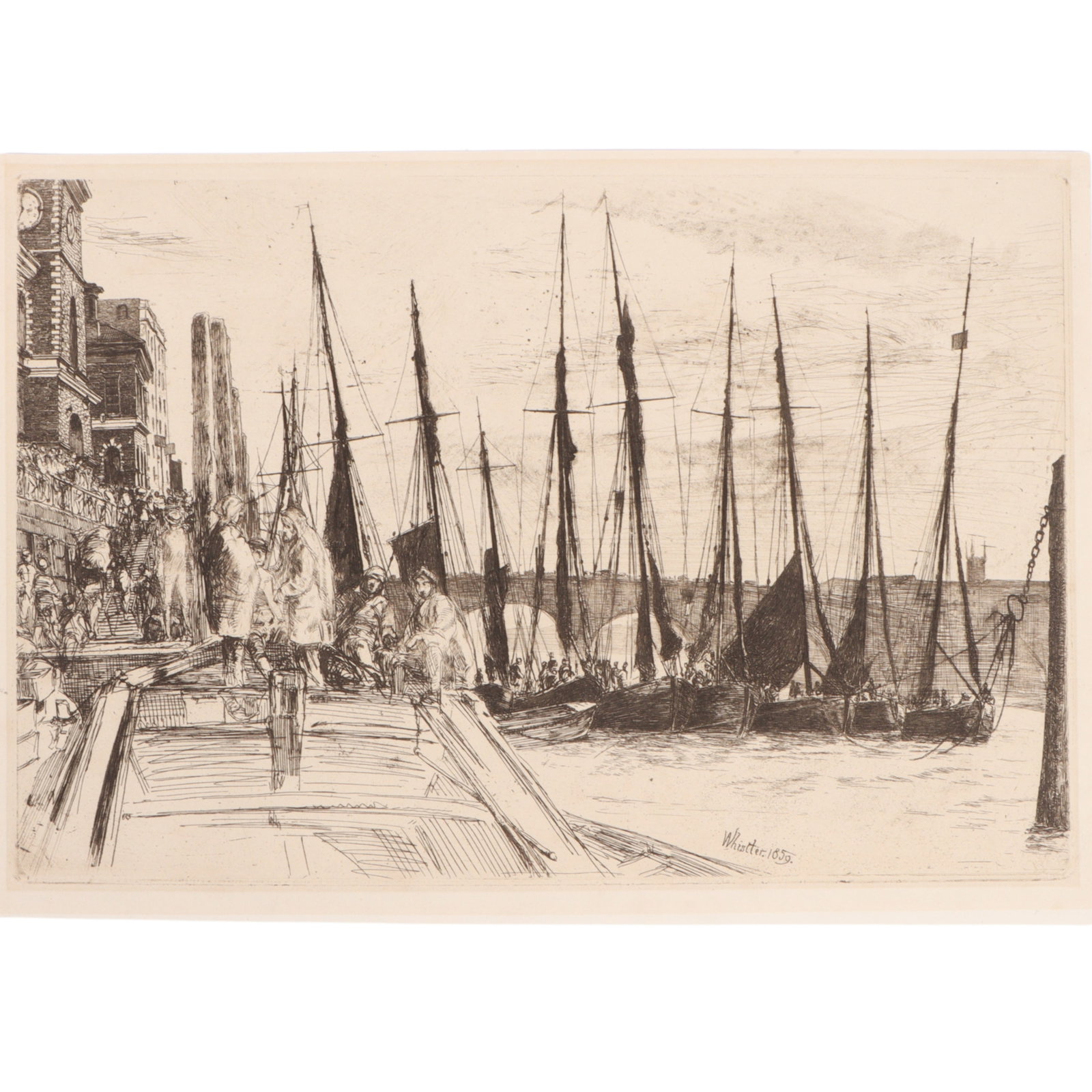 James Abbott McNeill Whistler, American (1834?1903), Billingsgate, drypoint etching, 6 1/2"H x 9 (1 of 8)