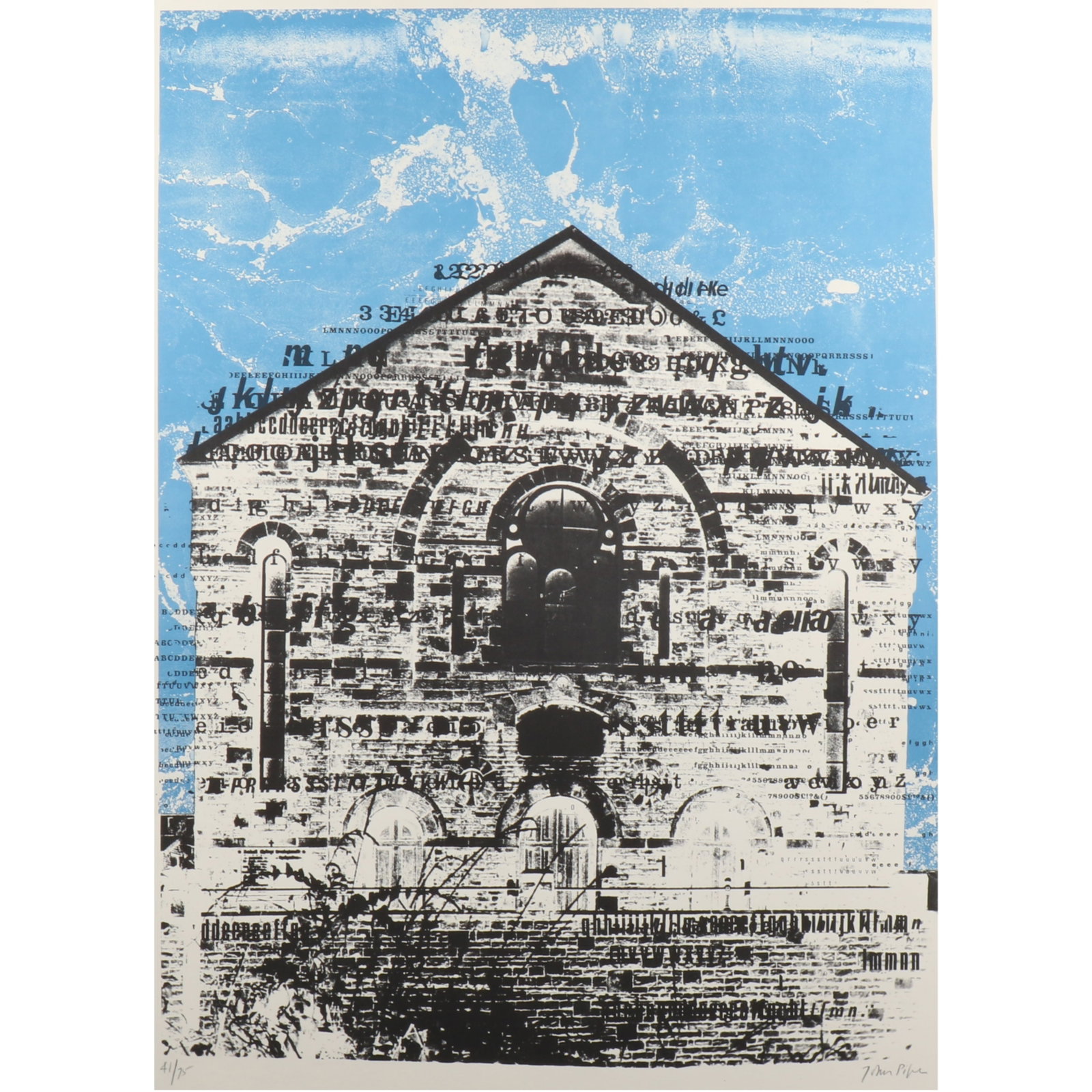 John Piper, British (1903-1992), Swansea Chapel, 1966, screenprint, 27 1/4"H x 20 1/8"W (screen): John Piper British (1903-1992) Swansea Chapel, 1966 screenprint pencil signed lower right, numbered 41/75. Includes Marlborough Gallery, NY label. Biography from Roseberys: John Egerton Christmas