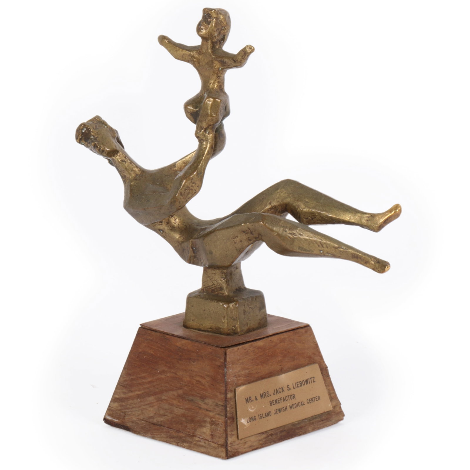 Chaim Gross, Austrian American (1904 - 1991), Mother Playing, bronze sculpture, 8 7/8"H x 3 5/8"D x: Chaim Gross Austrian American (1904 - 1991) Mother Playing bronze sculpture Incised signature at base. Presented to Mr. & Mrs. Jack S. Liebowitz by the Long Island Jewish Medical Center. Biography