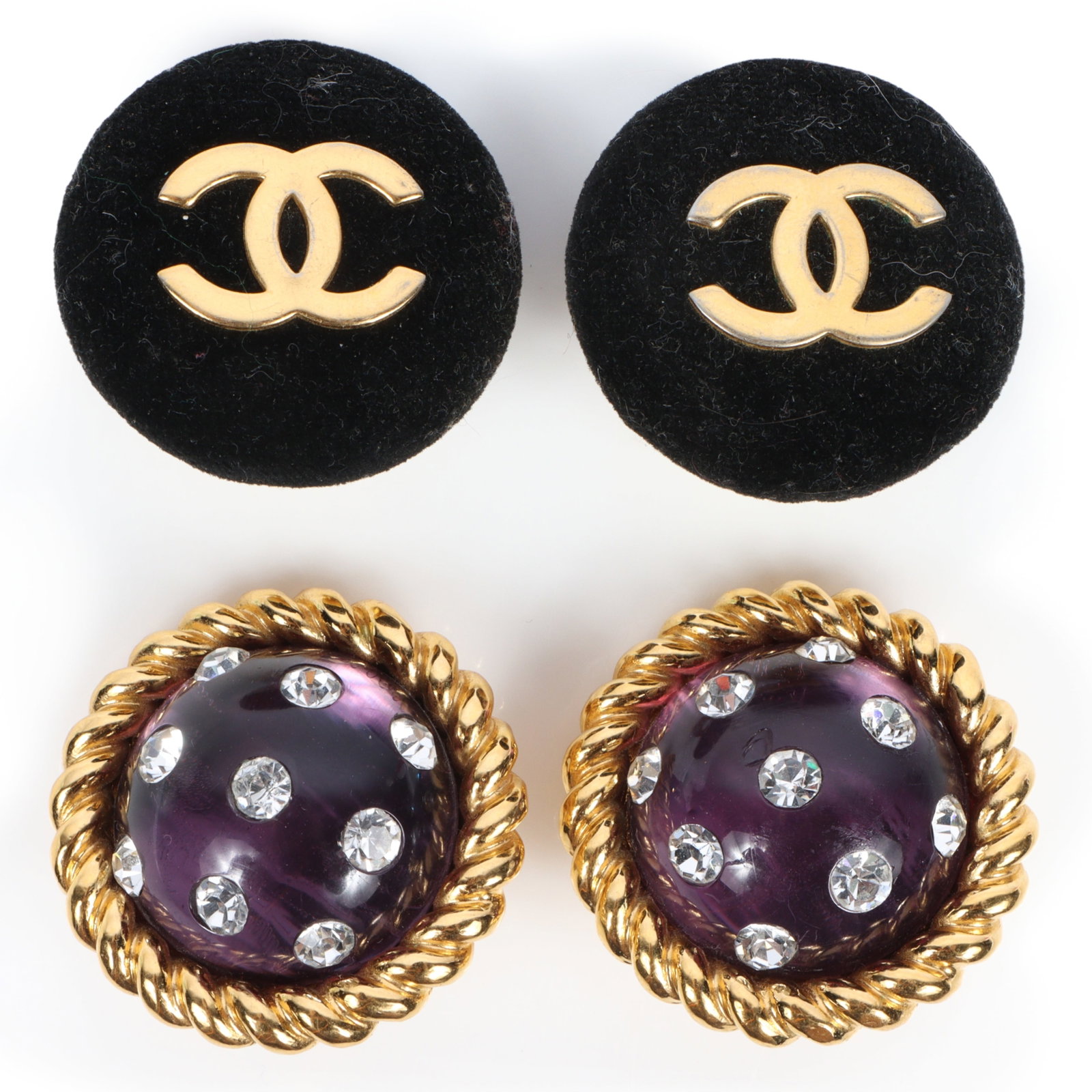 Two pairs of Chanel button earrings 1 1/2"Diam. (one earring measured; all same size) (1 of 8)