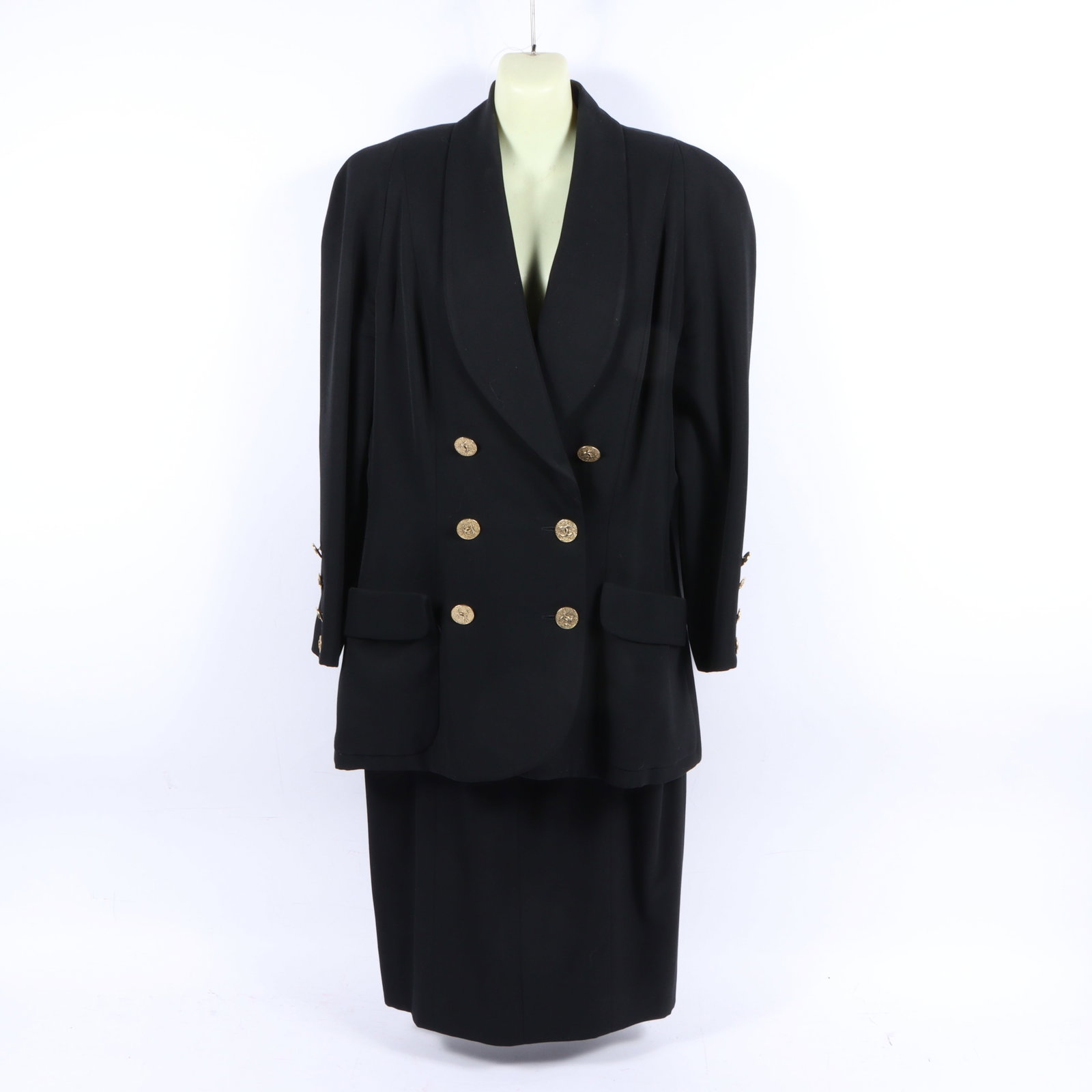 Chanel double-breasted wool blazer and skirt suit set 19 1/2" pit to pit, 19 1/2" center front to (1 of 14)