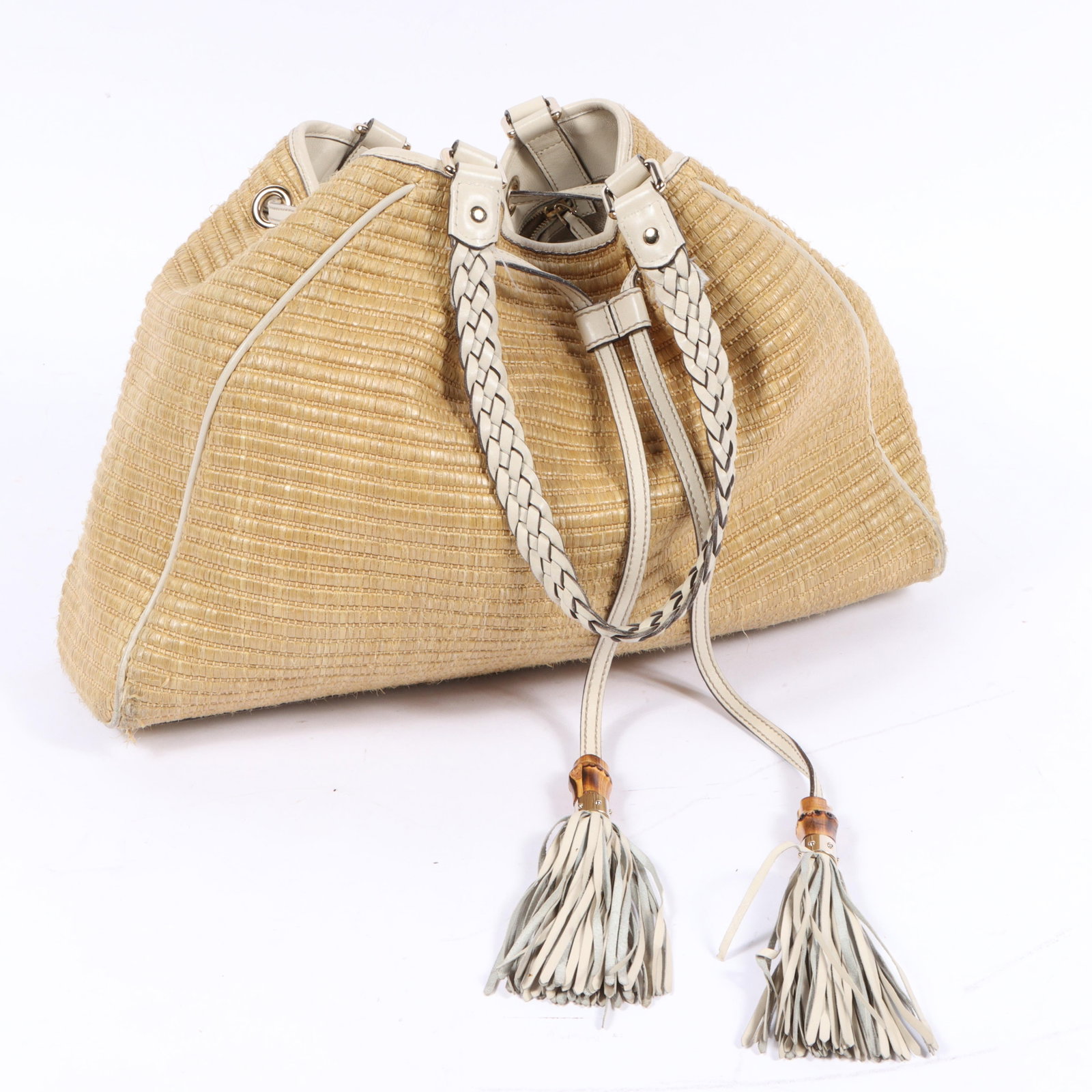 Gucci Bamboo "Peggy" Woven Purse with Leather Accents 11 1/2"H x 18 1/2"W(body), 9"Handle drop (1 of 12)