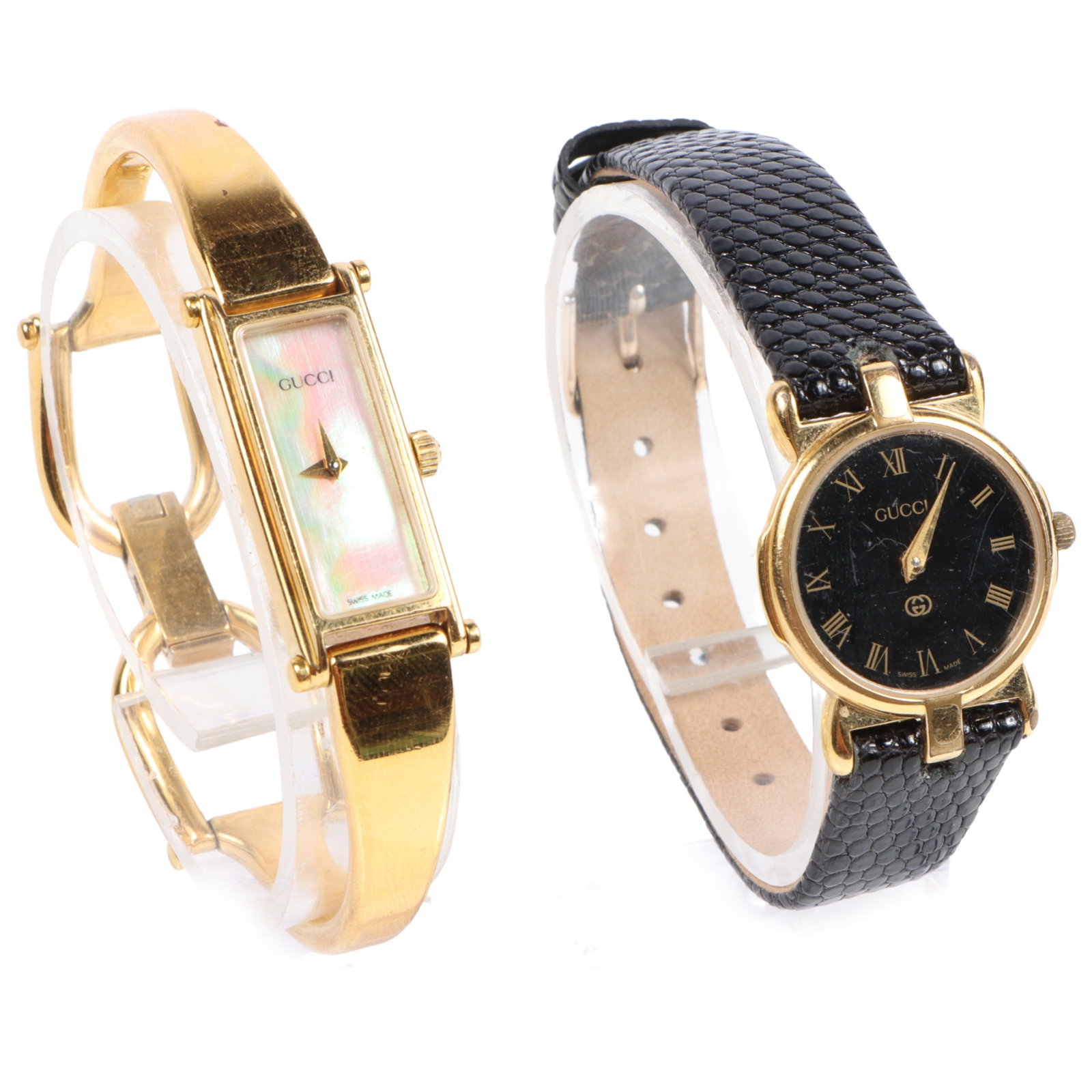 Pair of Gucci Watches 7 3/4"Long x 3/4"W - black watch measured (1 of 17)