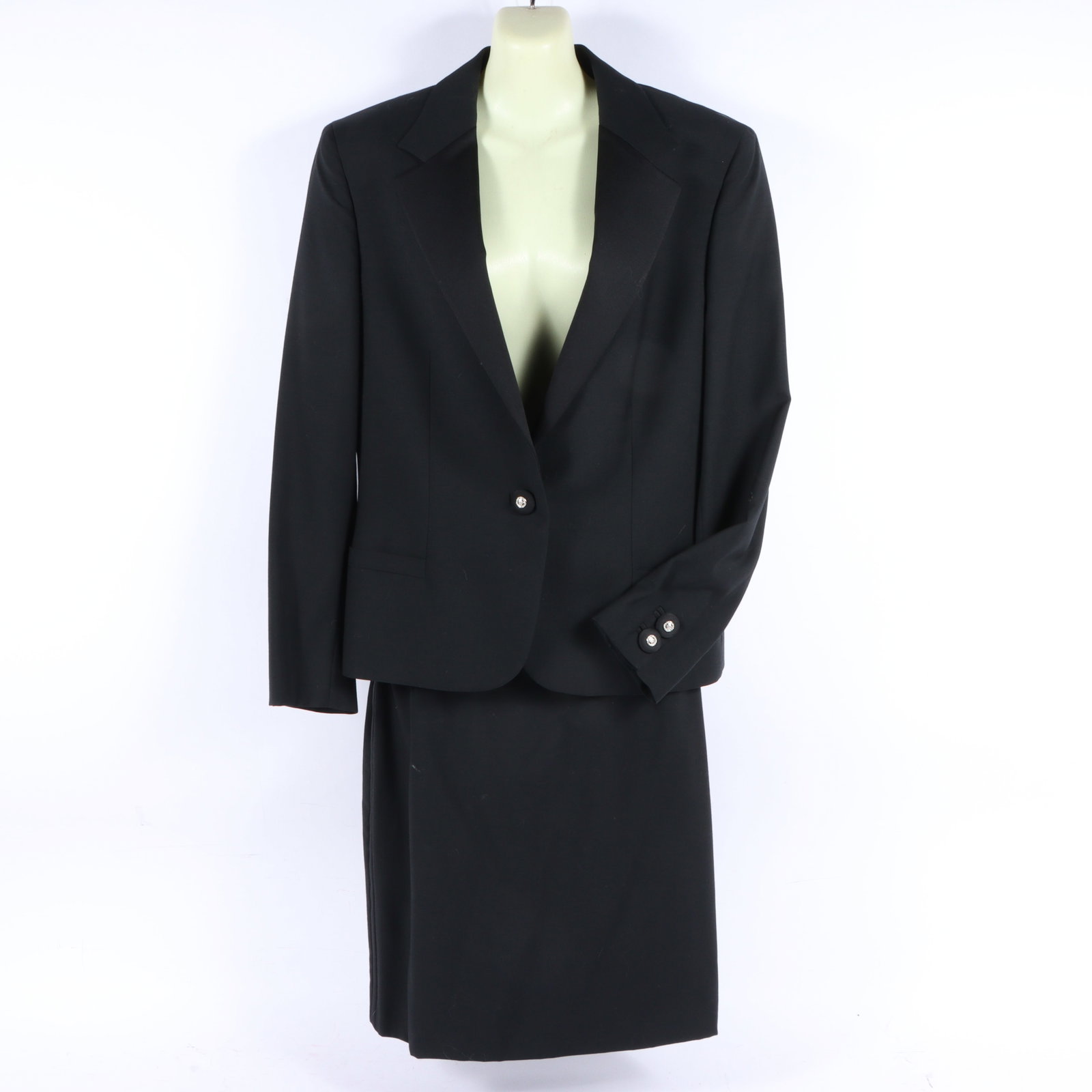 Gianni Versace Couture wool ladies' Tuxedo blazer and skirt set with rhinestone accents 18" pit to (1 of 16)