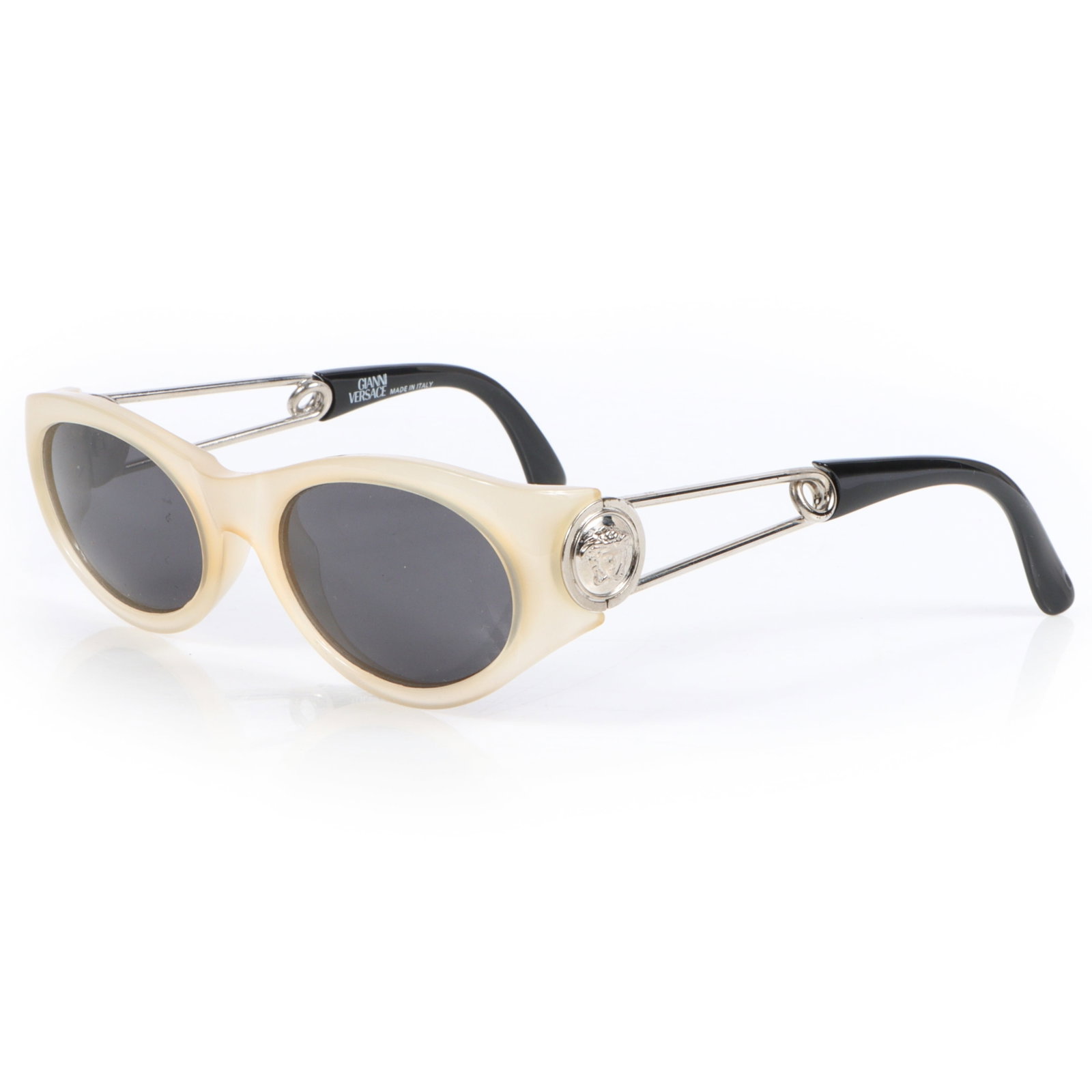 1990s Gianni Versace safety pin sunglasses with leather glasses case. 2 1/2"H x 6 1/4"W(glasses case (1 of 14)