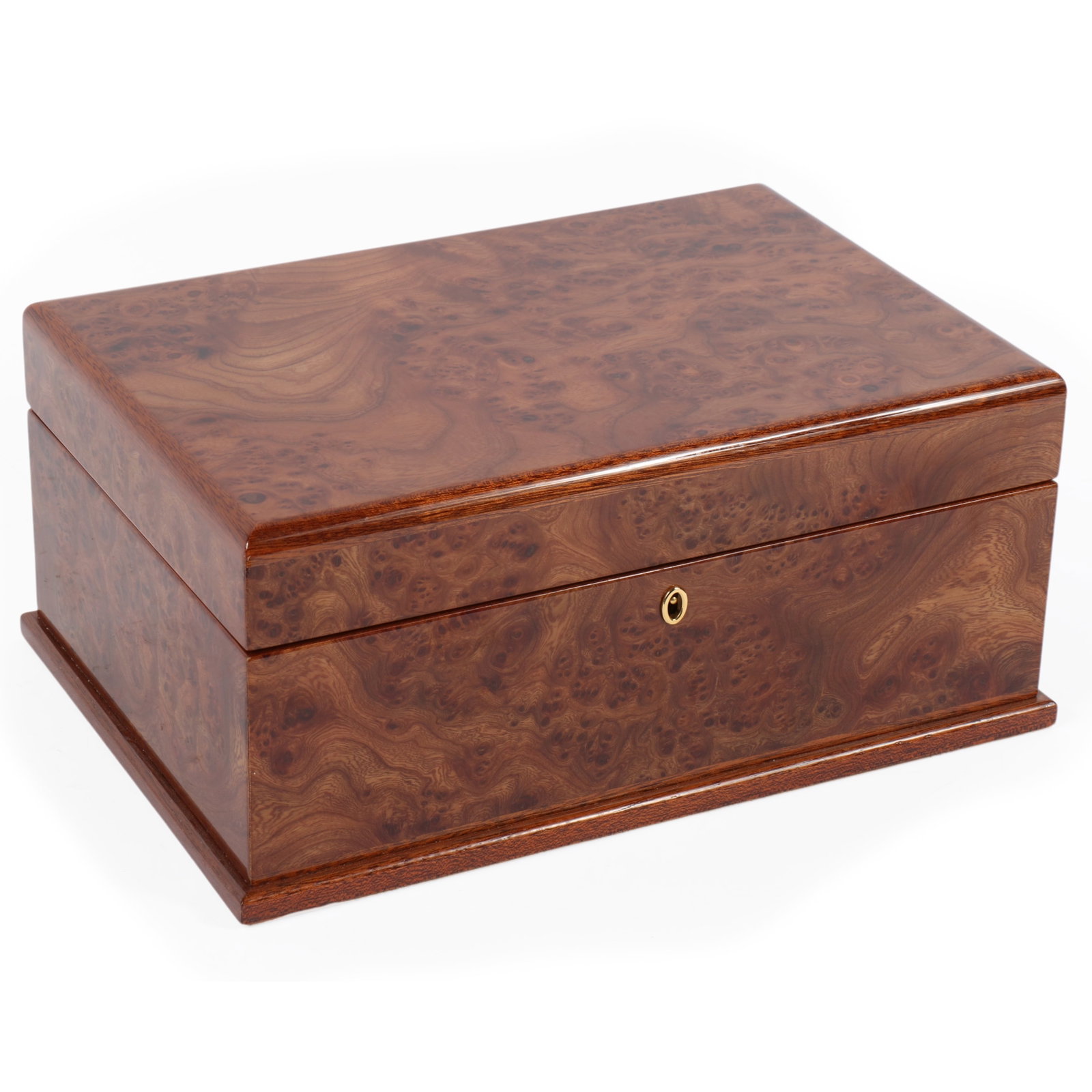Agresti of Italy burl wood jewelry box chest with lock and key. 6 1/4"H x 9 3/4"D x 14"W (1 of 16)